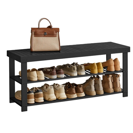 SONGMICS Shoe Rack Bench, 3-Tier Bamboo Shoe Storage Organizer, Entryway Bench, Holds Up to 286 lb, 11.3 x 42.9 x 17.8 Inches, for Entryway Bathroom Bedroom, Ink Black ULBS110B101