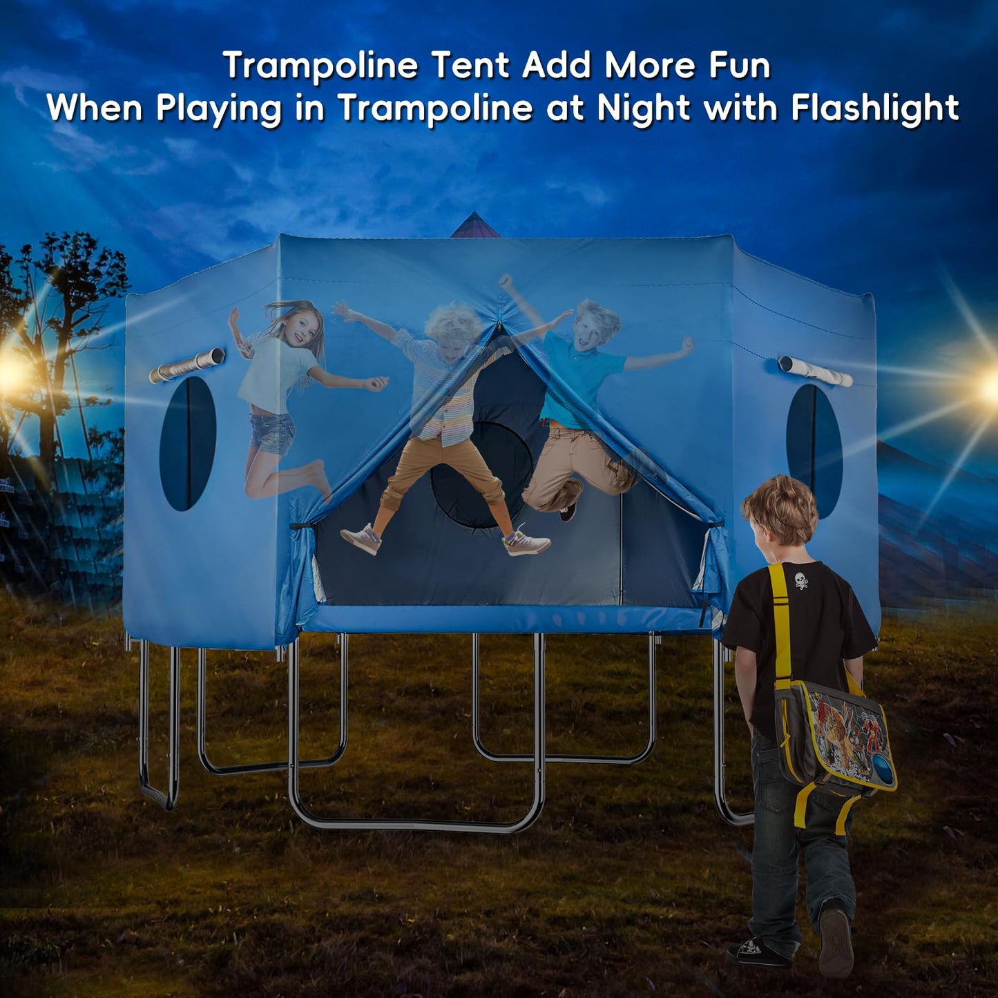 14FT 6 Straight Poles Trampoline Tent, Premium Oxford with Sunscreen Coating TrampolineTent Cover, Outdoor Fun for Kids,Protect from Sun (Tent Only)