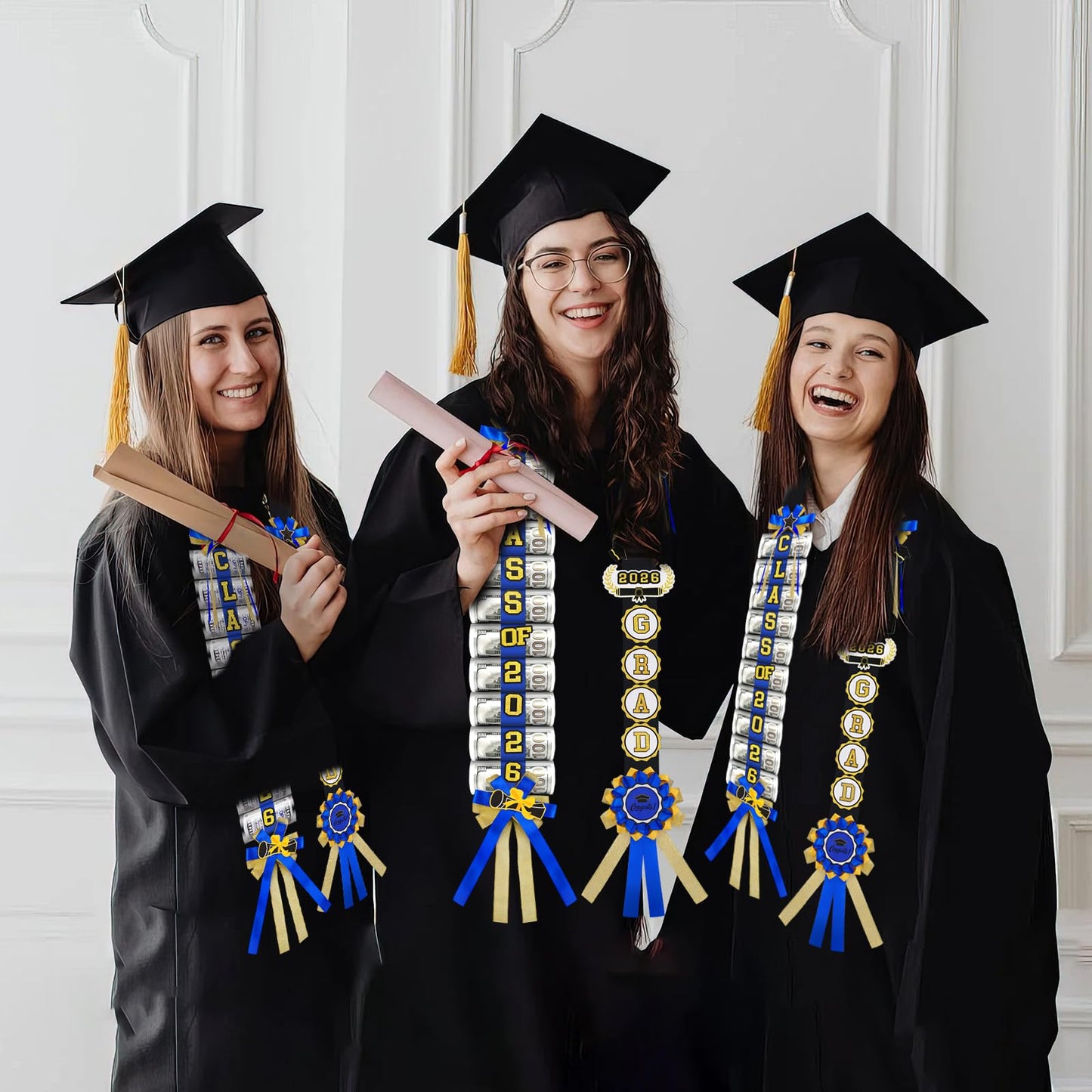 Phoncoo 2026 Graduation Money Lei with Cash Holder, DIY Graduation Ribbon Leis Class of 2026 with Felt Photo Frame for High School College Grad Party Gifts Supplies (Blue)