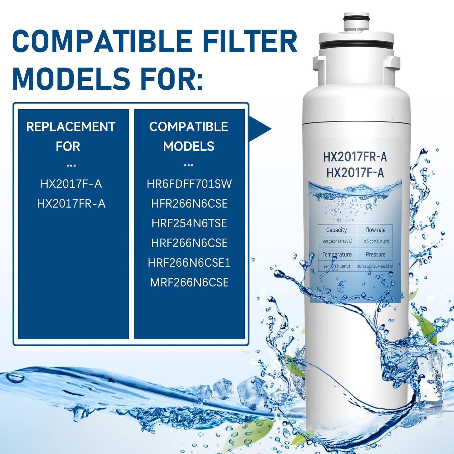 HX2017FR-A HX2017F-A Water Filter Compatible with Insignia NS-WF26FD9-1 WF26FD9-1 (3 Pack)
