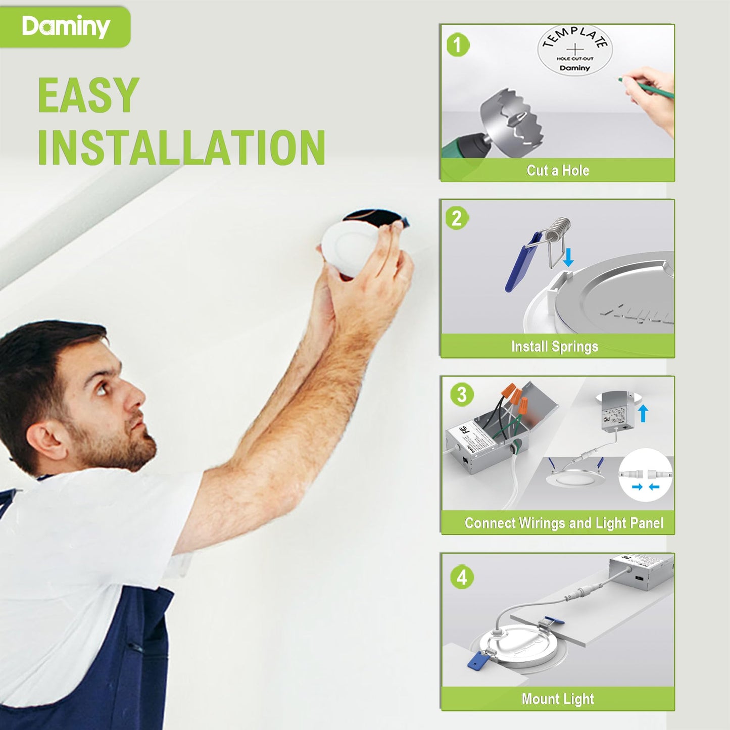 DAMINY 12 Pack 6 Inch LED Recessed Lighting with Junction Box,5CCT,Ultra-Thin Recessed Light,10W 1100LM, Dimmable Canless Wafer Ceiling Light, High Brightness
