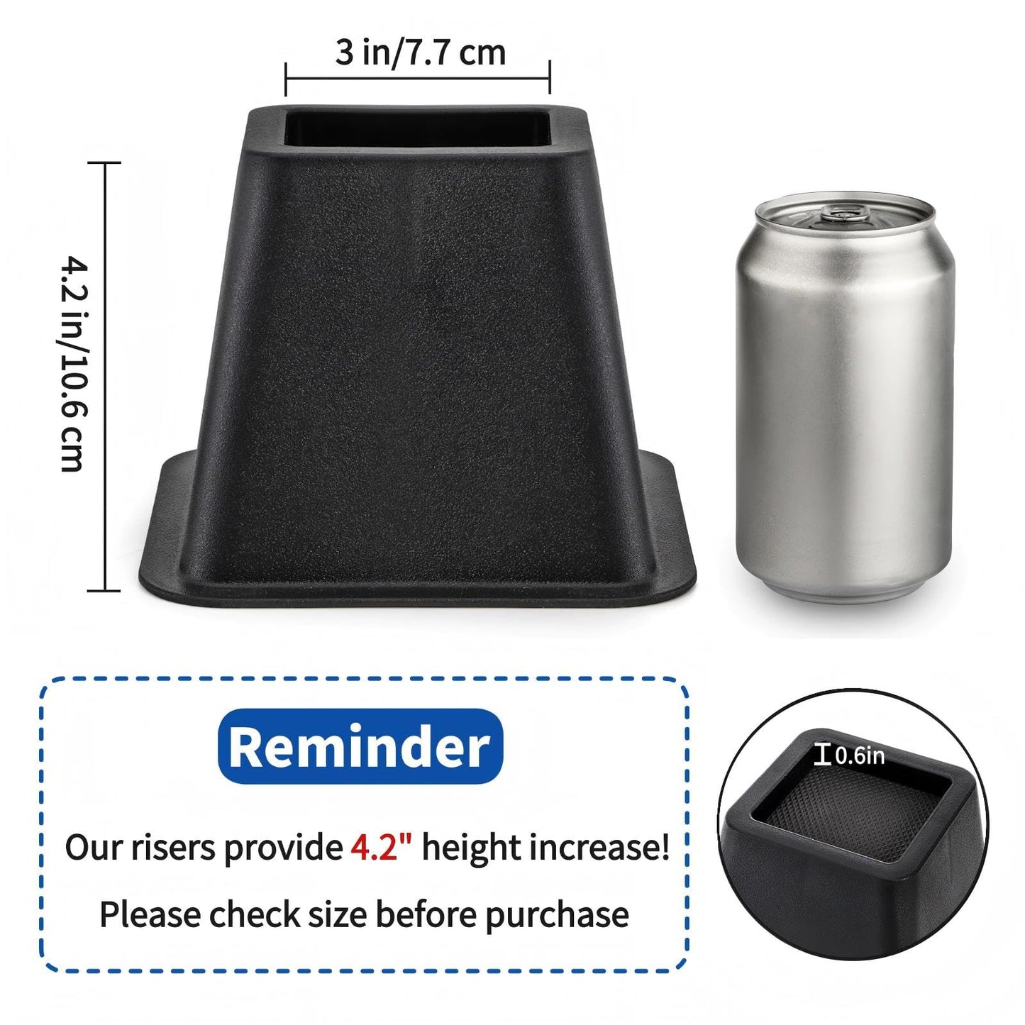 Mezchi Bed Risers 4 Inch Heavy Duty, 6 Pack Durable Plastic Furniture Lifts, Supports 2200 lbs for Bed, Sofa, Desk, Non-Slip & Stackable Design