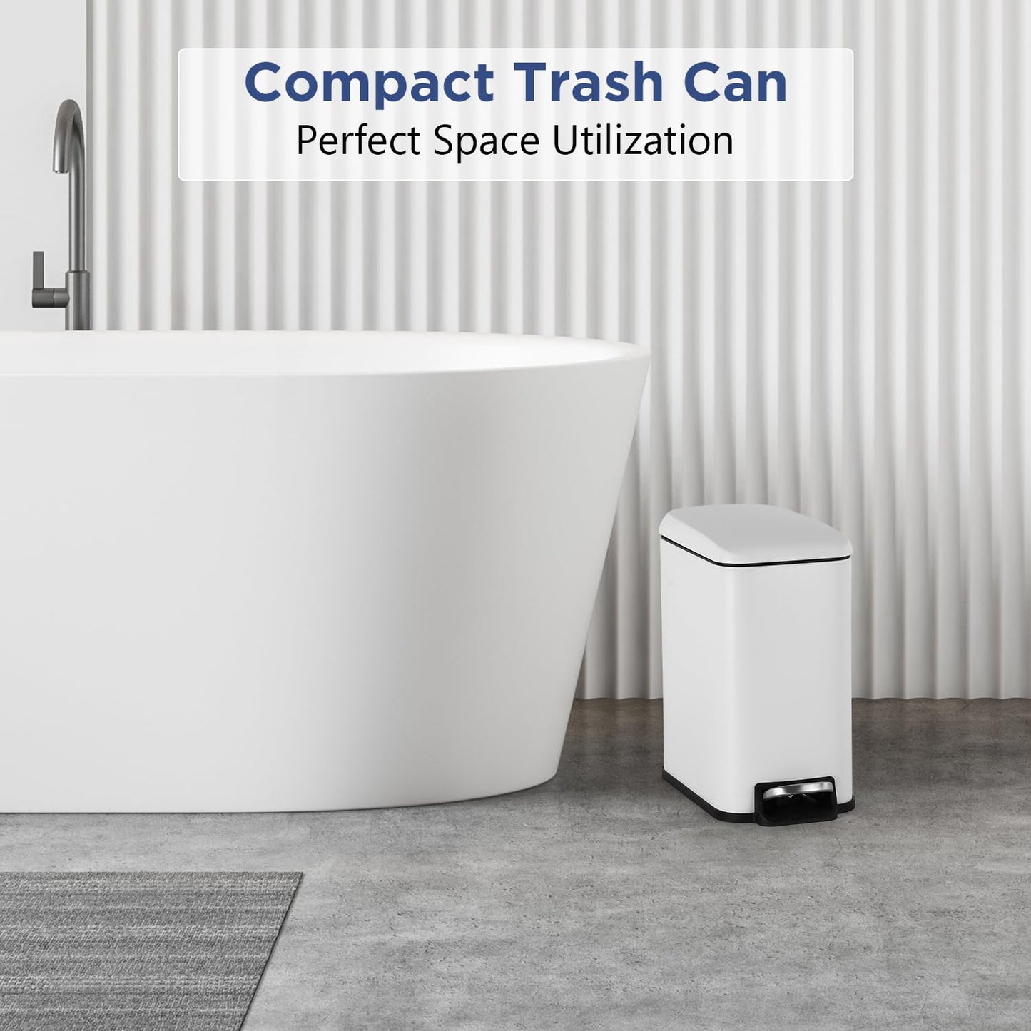 BestOffice Bathroom Trash Can with Lid, 1.3 Gallon Step Pedal Small Trash Can, White Stainless Trash Bin for Bathroom, Bedroom, Kitchen, Office (5L)