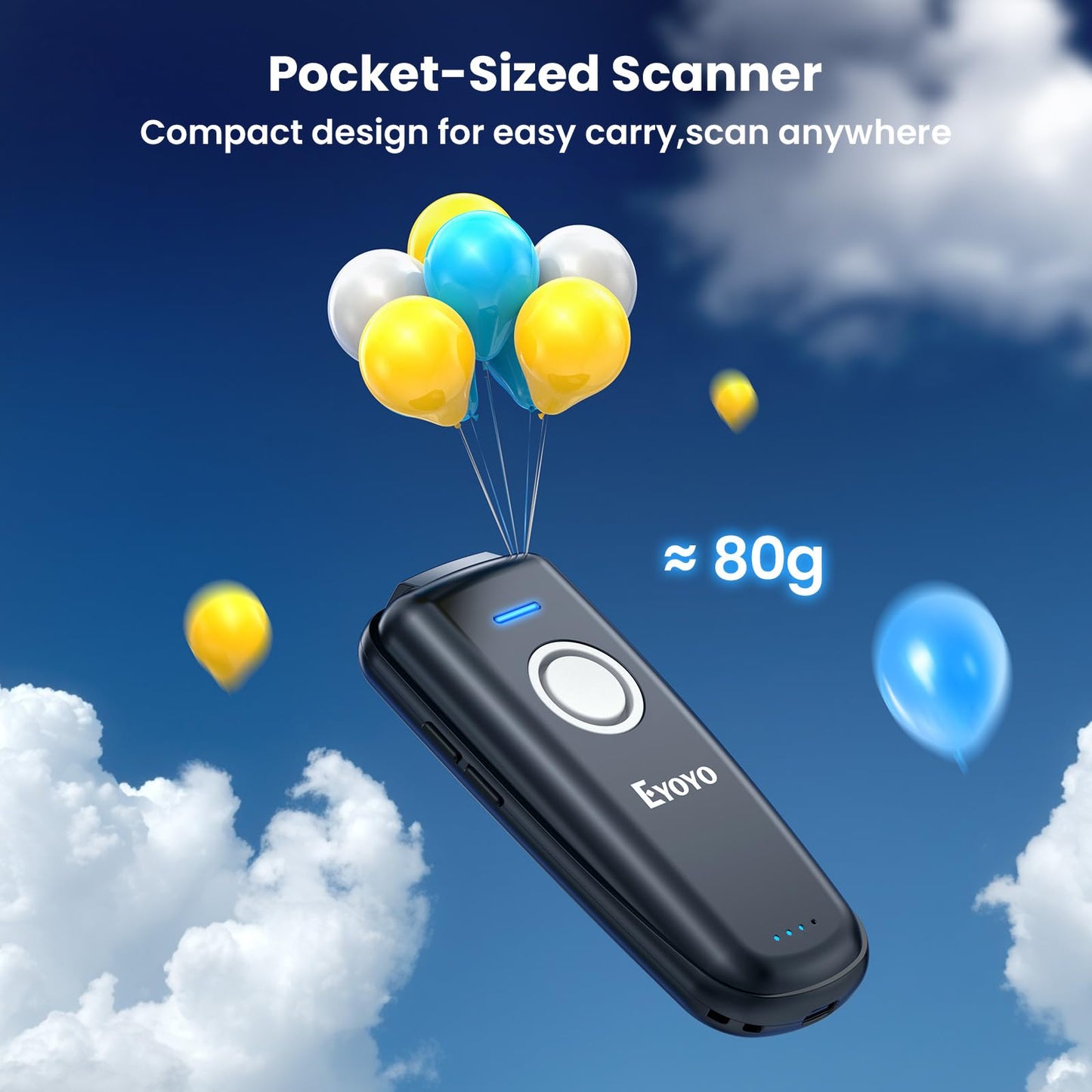Eyoyo Mini Barcode Scanner Wireless: Portable 3-in-1 Bluetooth Bar Code Scanner with Battery Level Indicator, USB CCD Image Reader for Small Business Compatible with iPhone iPad Android POS Computer