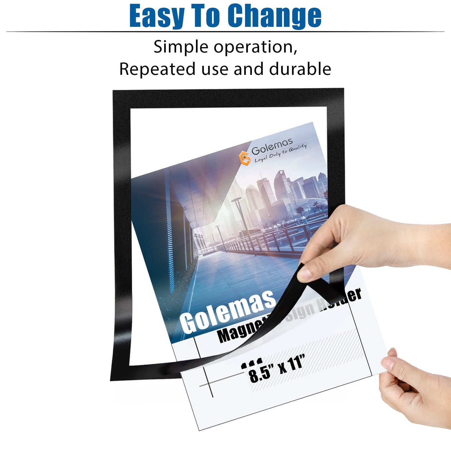 Golemas Magnetic Sign Holder, 8.5 x 11 Wall Mount Self Adhesive Document Display Frames, Double Sided Display for Glass Window (Black, 10pack)