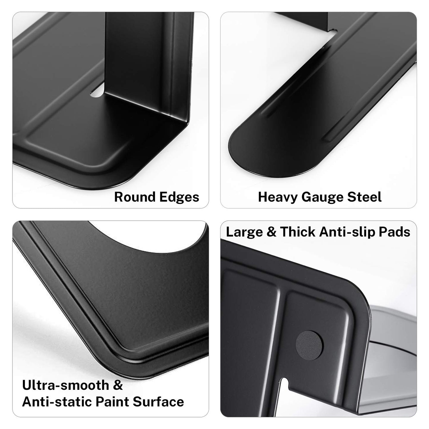 MaxGear 8.5 in Extra Large Heavy Duty Metal Book Ends, Classic Black Premium Bookends for Shelves, Non-Skid Bookend, Book Stopper for Books/Movies/CDs/Games, 8.5 x 5.9 x 7.8 in,4 Pairs