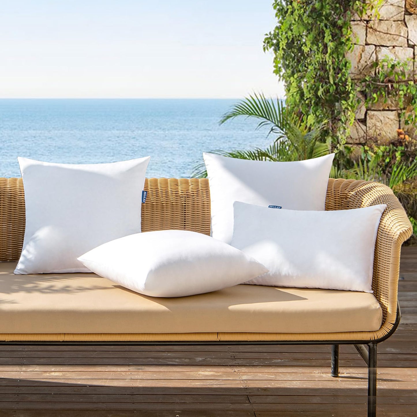 MIULEE Pack of 4 20x20 Outdoor Pillow Inserts, Water-Resistant Throw Pillow Inserts Decorative Premium Square Pillow Stuffer Sham for Porch Swing Couch Sofa Cushion Patio Furniture