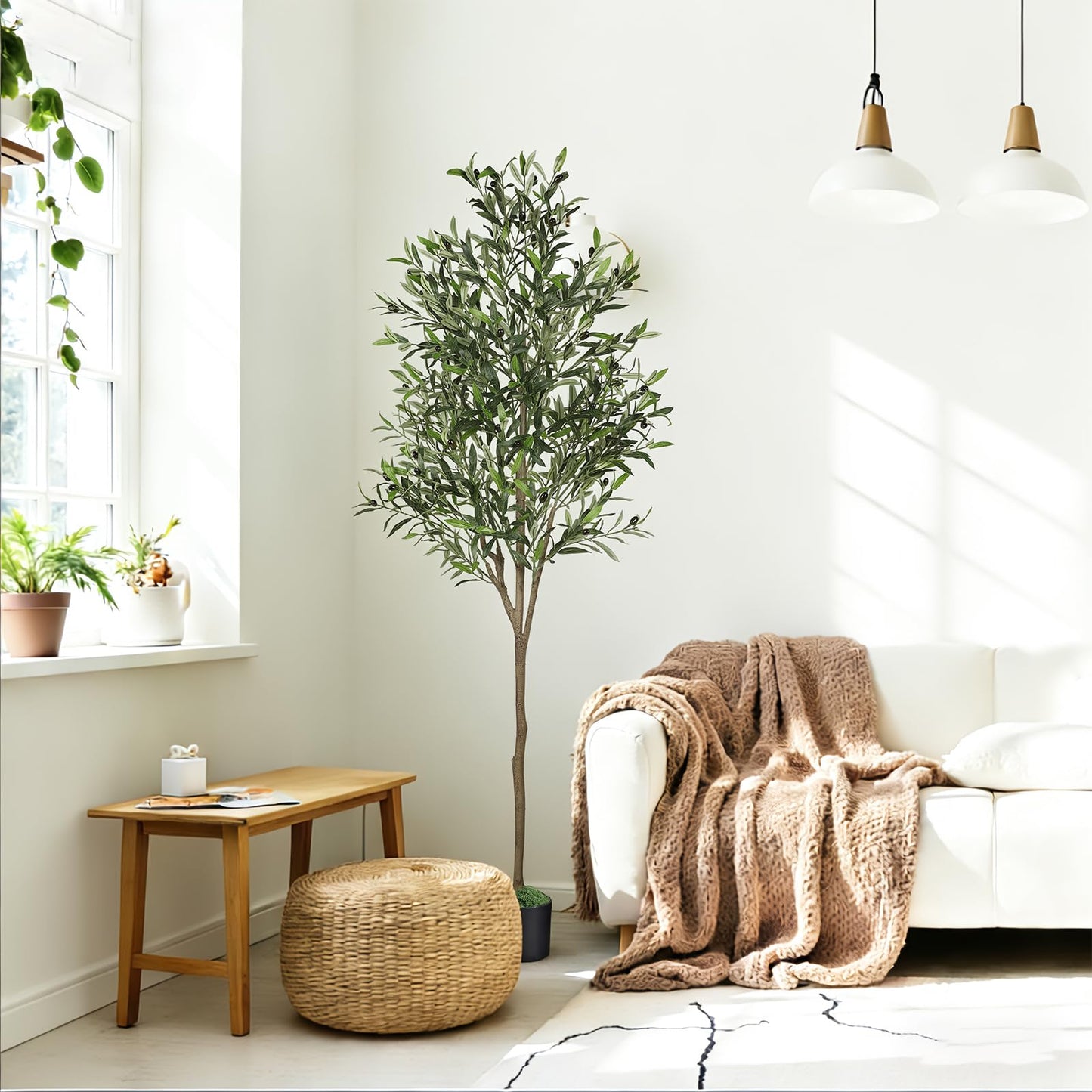 Alupssuc 6ft Olive Tree Artificial Indoor, Fake Tree Potted Faux Olive Trees with Lifelike Fruits and Realistic Leaves, Artificial Plants Indoor Fake Plants for Modern Home Office Living Room Decor