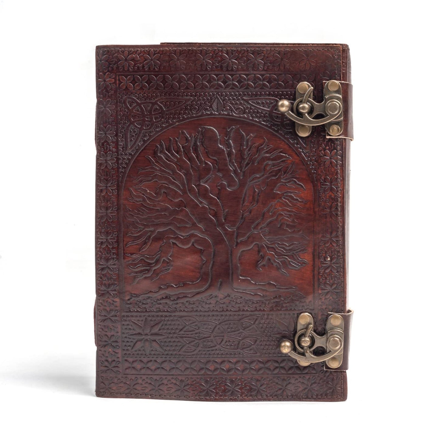 TUZECH 600 Pages Handmade Large Leather Journal Diary Embossed Tree of Life Book Of Shadows Notebook Writing Seven Chakra Grimoire Sketchbook 7 x 10 Leather Bound (Brown)