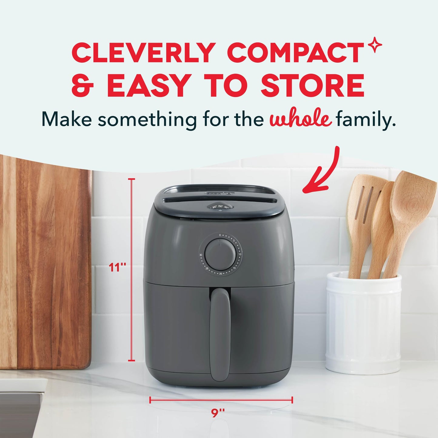 Dash Tasti-Crisp™ Air Fryer - AirCrisp® Technology - Compact Design with Adjustable Temperature Control - Nonstick Fry Basket & Auto Shut-Off Feature - 2.6 Quarts - Cool Grey
