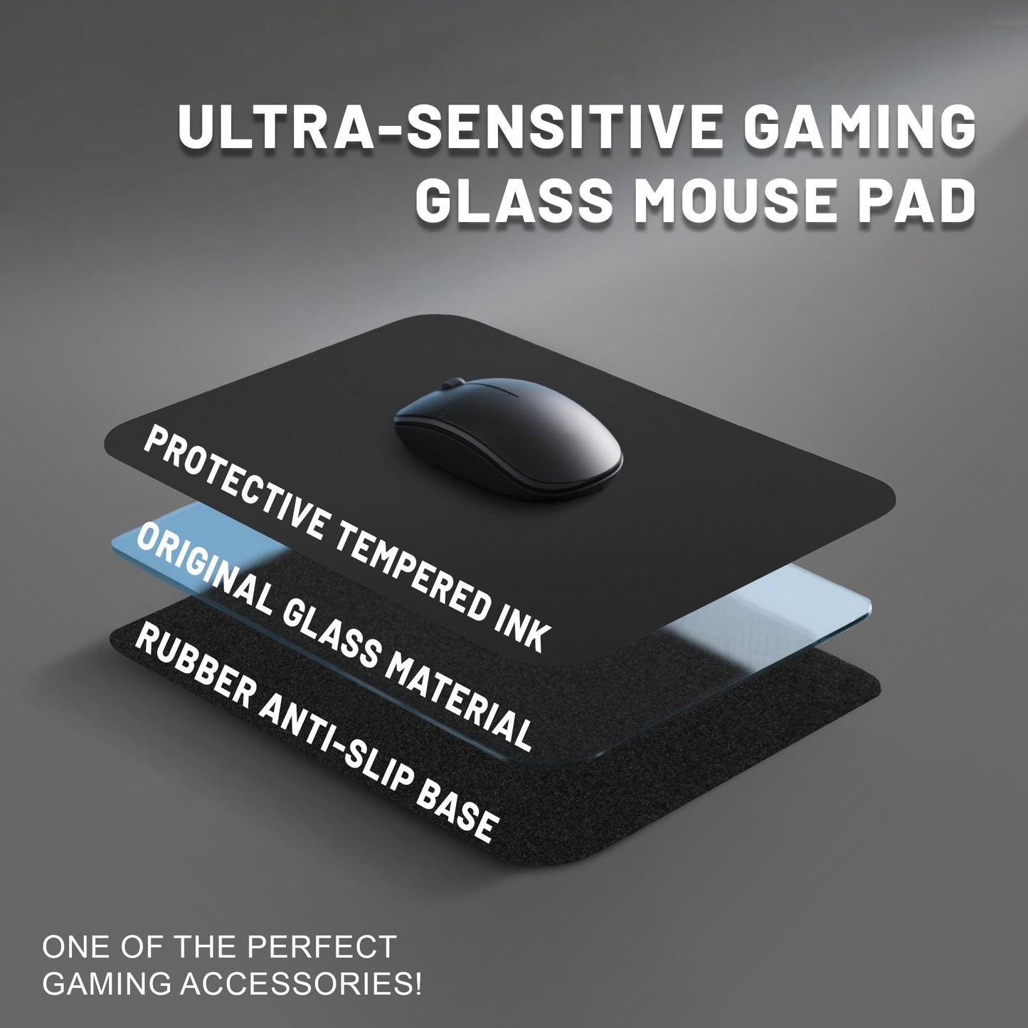 BoBliss Tempered Glass Gaming Mouse Pad-15.7" x 11.8",High-Precision Mousepad(with Mouse Glides) Suitable for Gaming and Office Use,Ultra-Smooth Hard Mouse Pad with Storage Pouch,Black.