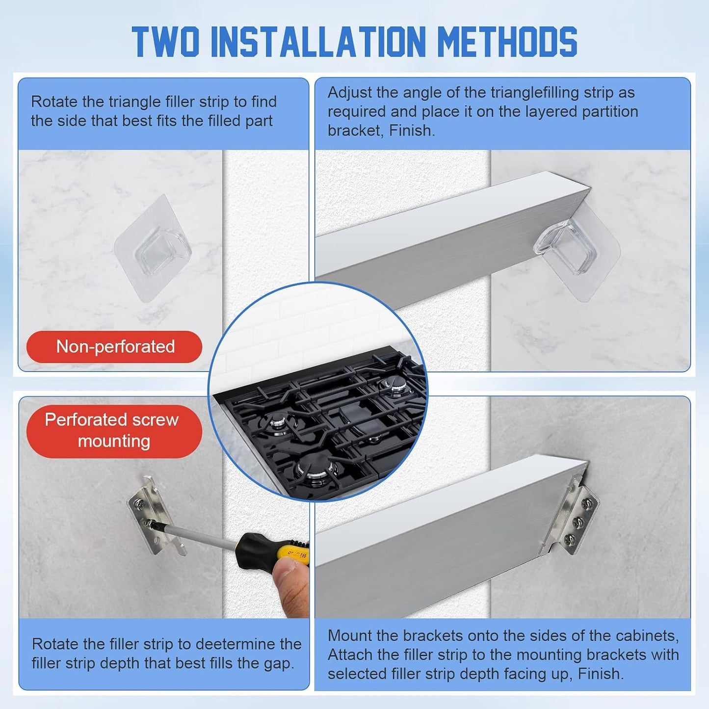 30" Slide-in Range Rear Filler Kit W10113901A, Stove Gap Universal Triangular Filler Strip, Cooktop Trim Kit Between Stove and Backsplash for Whirlpool & Most Brand, Durable Aluminum, Silver