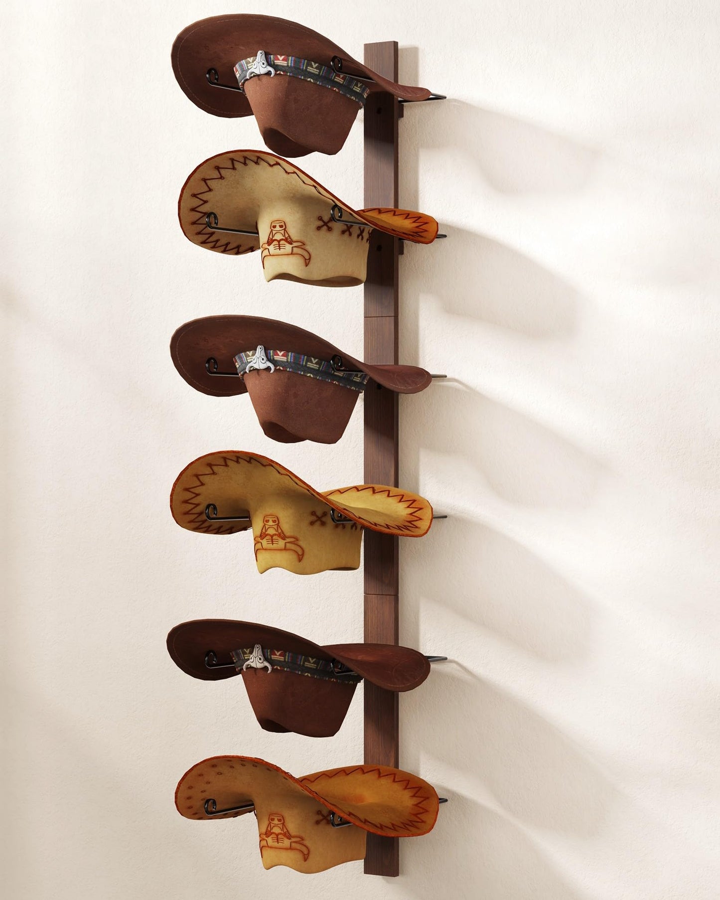 TIPSYTREE Cowboy Hat Holder, 3-Piece Wall Mount Cowboy Hat Rack for Wall Holds up to 6 Hats – Wooden + Metal Rustic Western DIY Hat Racks for Wall Storage and Home Décor