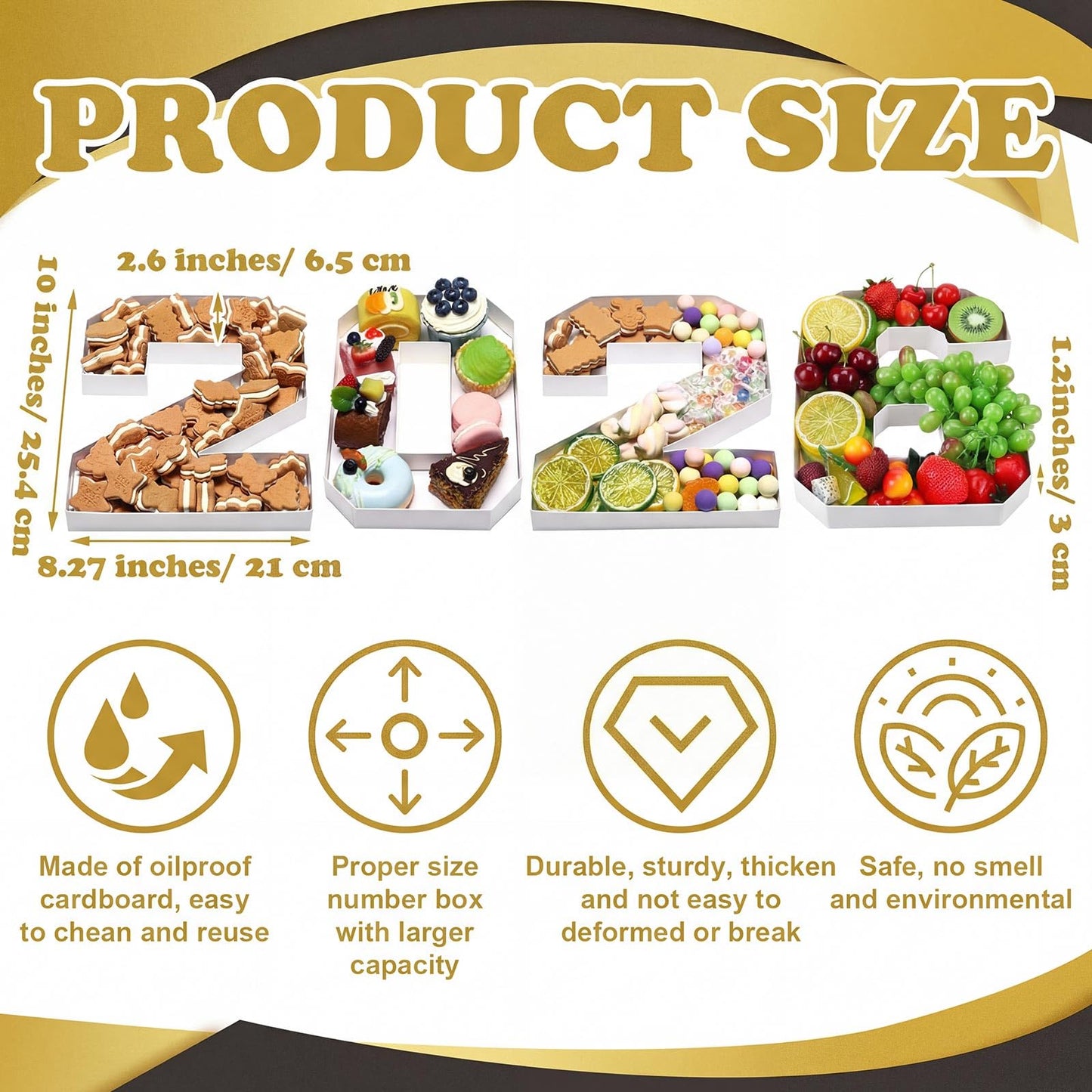 Mooliwe 4 Pcs 2026 Graduation Fillable Numbers for Charcuterie Class of 2026 Cardboard Number Grad Charcuterie Board Serving Trays Graduation Food Box for Tray Party Supplies(White)