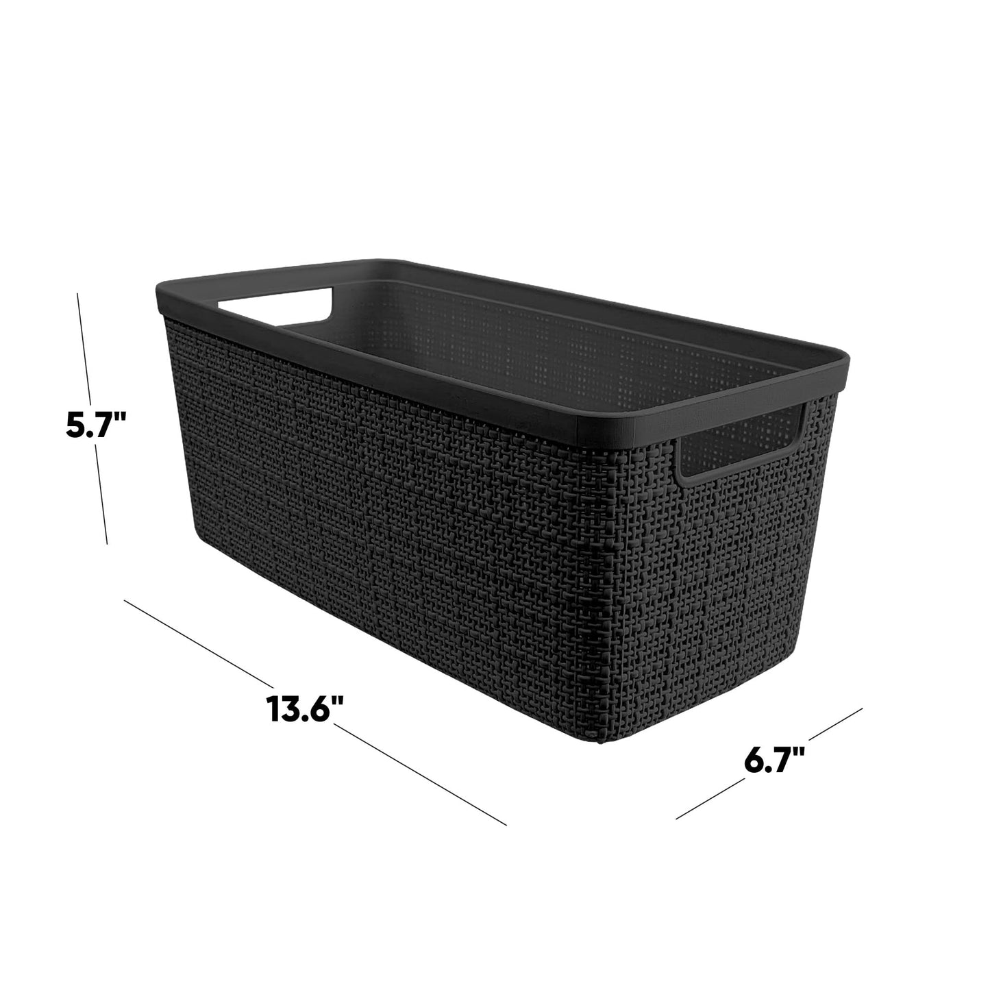 Curver Set of 8 Slim 6.8L Jute Decorative Plastic Organization and Storage Baskets - Perfect Bins for Home Office, Closet Shelves, Kitchen Pantry and All Bedroom Essentials, Black