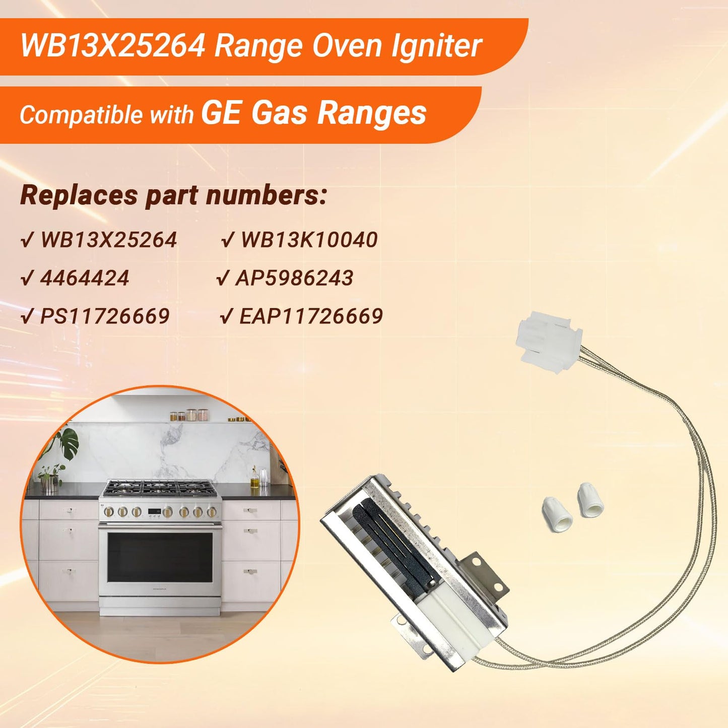 WB13X25264 Gas Oven Igniter Glowbar Compatible with GE Gas Range ZGP366LR2SS ZGP364NDR1SS ZGP364NDR2SS & Replaces WB13K10040 4464424 AP5986243 PS11726669 EAP11726669