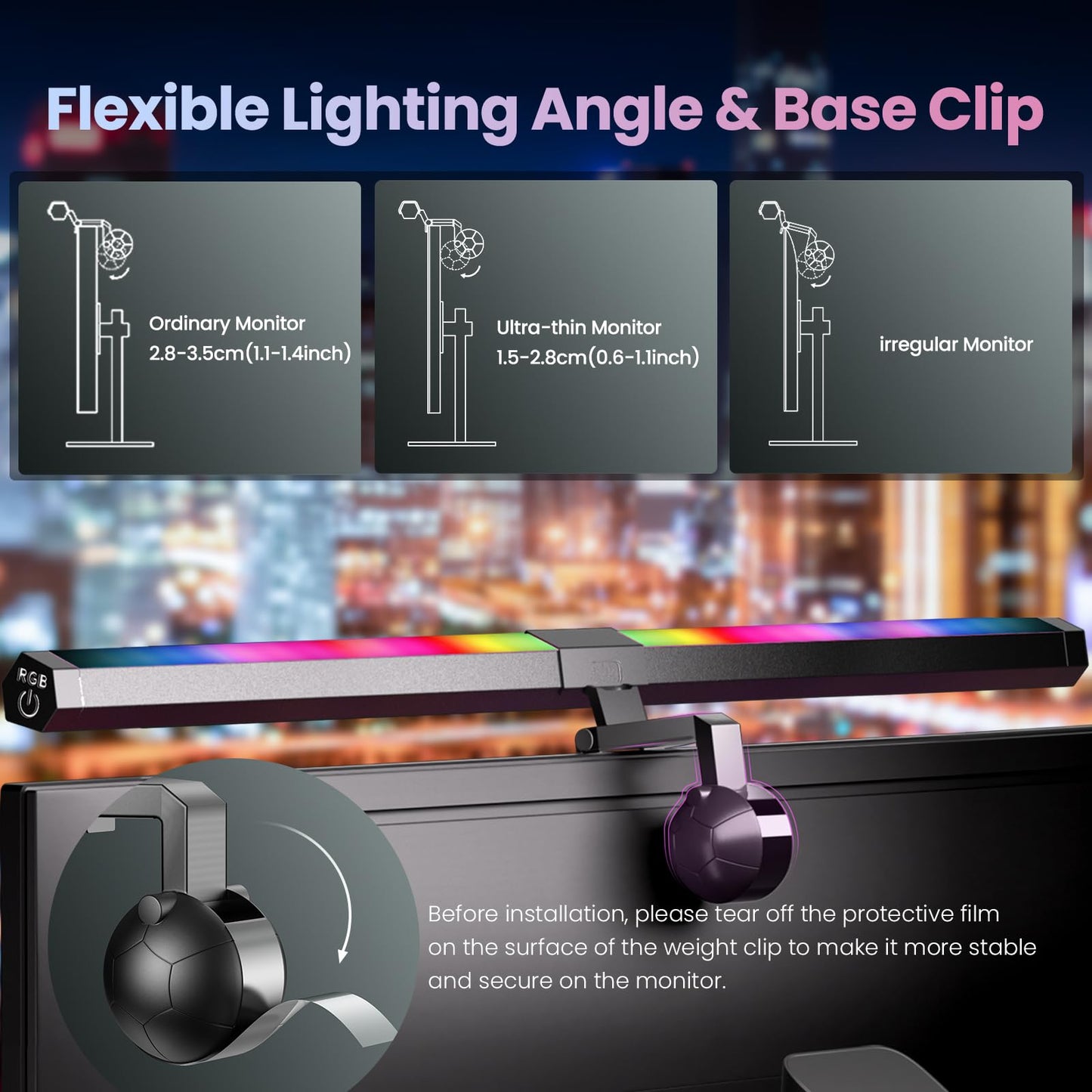 Quntis Monitor Light RGB PRO Backlight, Eye-Care Dual Light Computer Light Bar Gaming Office Desk Lamp, 15 Modes Dimmable Backlight, 3 Color Temperature Adjustable Brightness, Ra95 Screen Light Bar