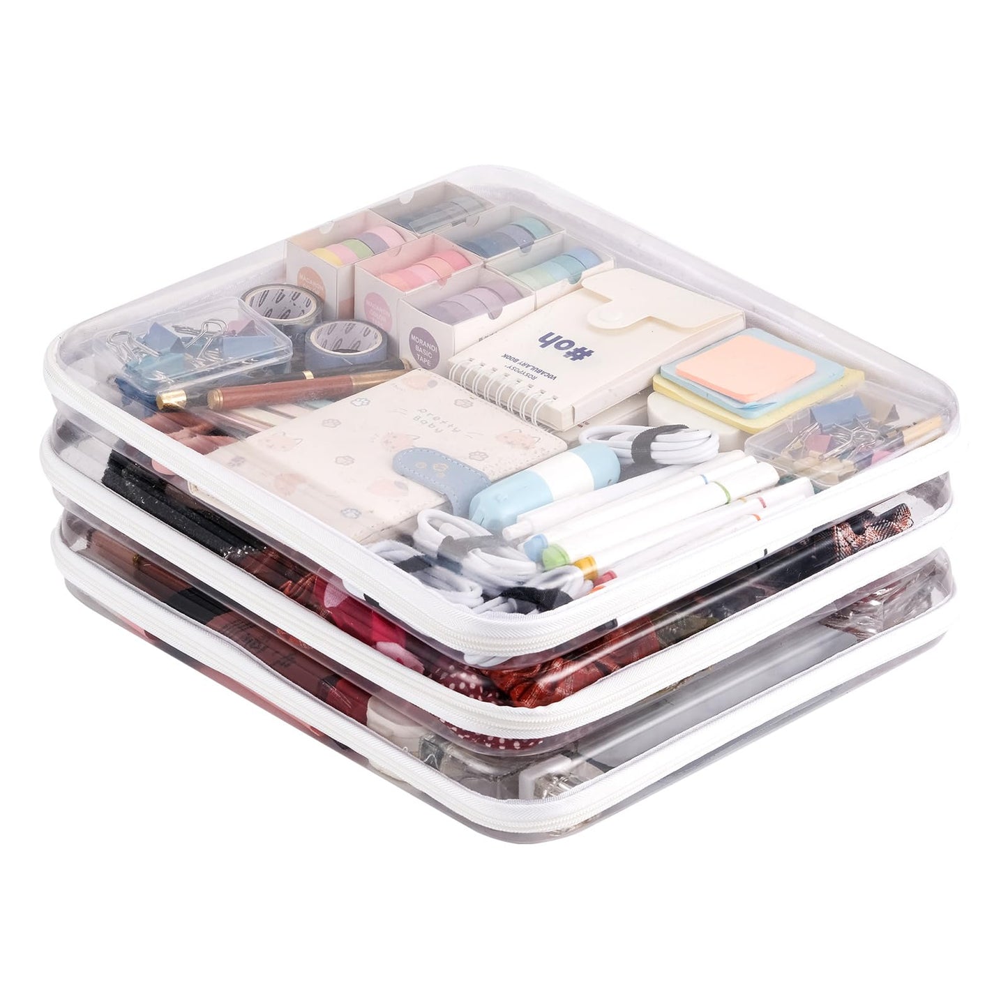 RAMFIYN 3 pack 12" Clear Zipper Pouches Portable Hard Shell Ccosmetic Case Plastic Storage Bag for Organizing