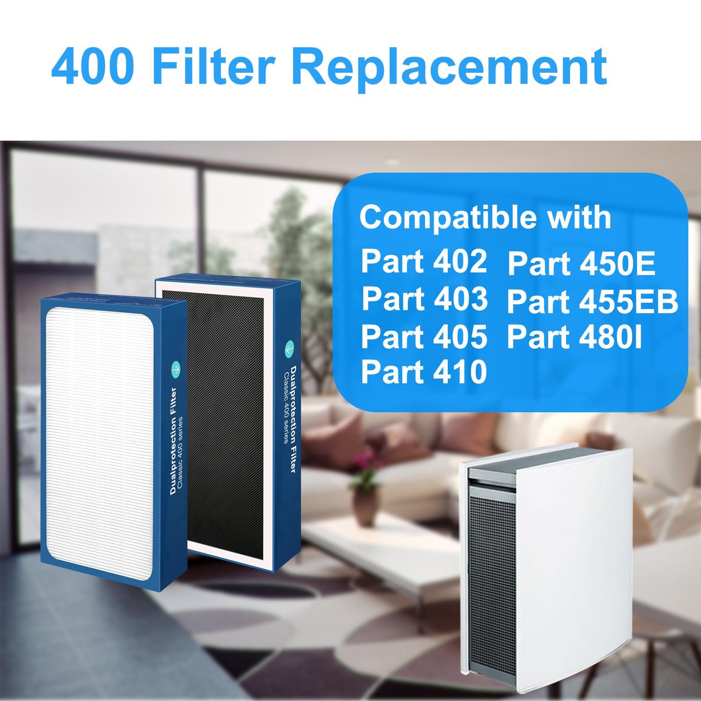 Vanbolt Upgraded Classic 400 Series Replacement Filter,Compatible with Blueair 400 Series Air Purifier Replacement Filter, Part# 480i,402,403,405,410,455EB,450E Replacement Filter (400 1Pack Upgraded)