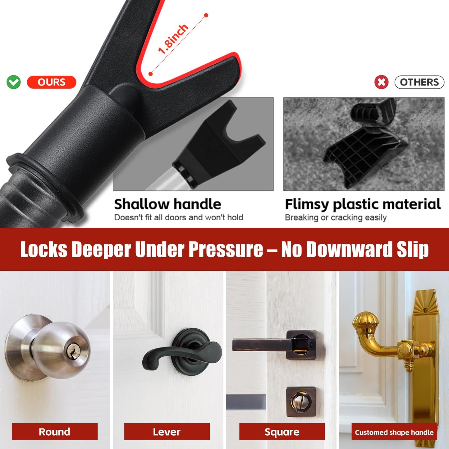 2 Pack Door Security Bar – Anti-Slip 600LB Heavy Duty Door Stopper Jammer Stick, Adjustable 24.5-50.7'',Portable Travel Safety Lock Blocker for Home, Apartment, Hotel, Front & Sliding Doors