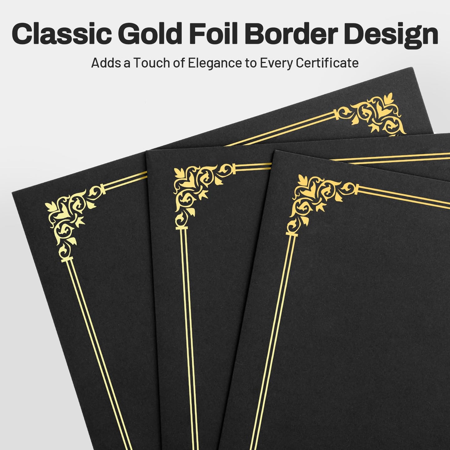 SUNEE Certificate Holders(Black, 50 Packs), Diploma Covers Gold Foil Border, for Letter Size 8.5x11 Certificates, Cardstock, Document Papers