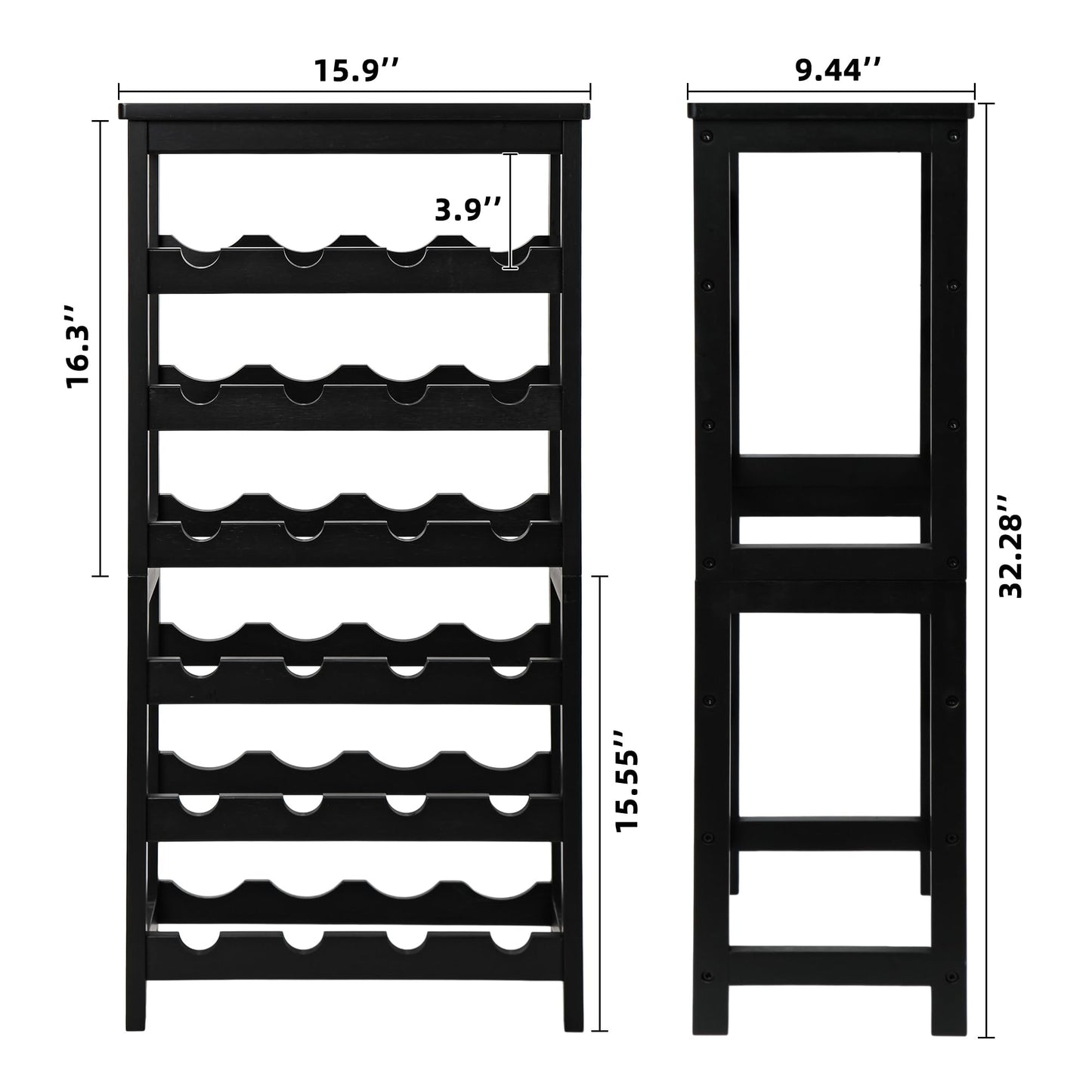 VASMIA Wine Rack Freestanding Floor, 6-Tier Display Wine Storage Shelves with Table Top, 24-Botttle Bamboo Wine Rack Shelf for Kitchen Bar Dining Room Living Room, Black
