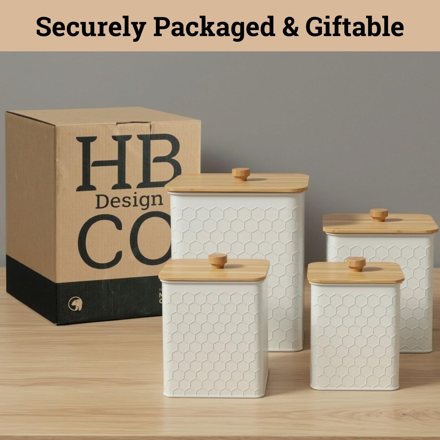 Kitchen Canisters for Countertop Set of 4 - Textured Iron Kitchen Canisters with Airtight Lids - Flour Sugar Canister Set - Flour and Sugar Containers Farmhouse - Coffee Jar for Counter - White Jar x4