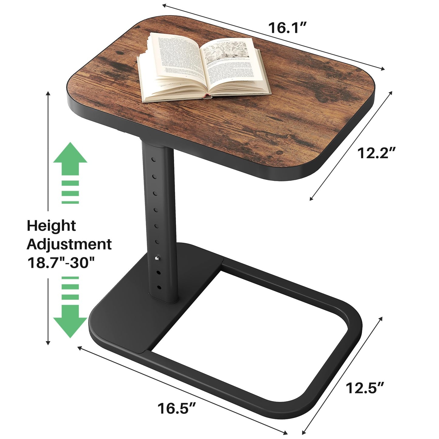 Kitstorack Upgraded TV Tray Table with Panel Lock, 90° Flip-Over Design & Adjustable Height, Sofa Arm Side Table for Eating, Laptop, Couch, Bed, or Small Spaces, Brown