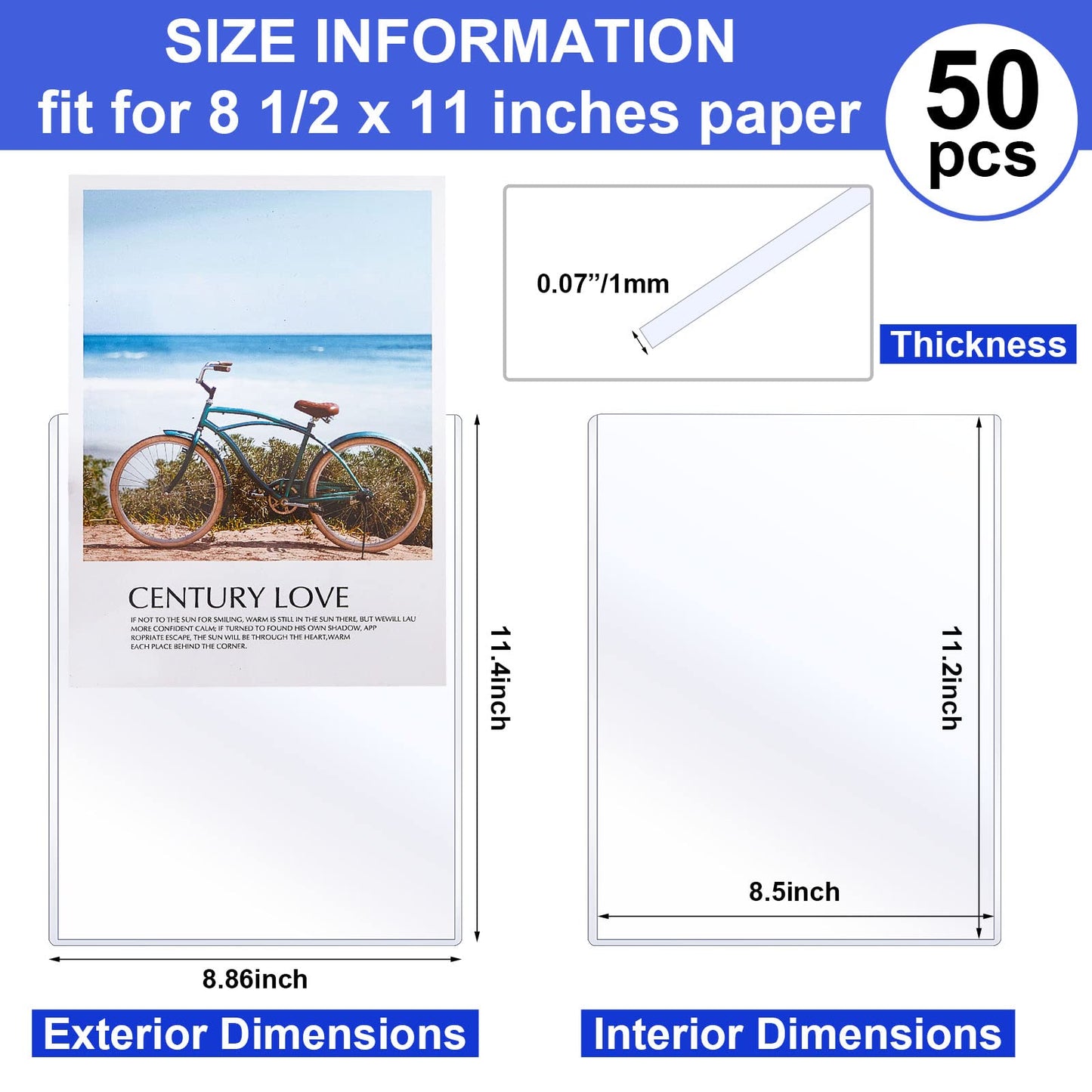 Teling 50 Pcs 8 1/2" x 11" Rigid Print Protectors Clear Rigid Sleeve Plastic Paper Page Protectors Clear Sheet Cover Photo Plastic Sleeve Hard Document Holder Birth Certificate Cover