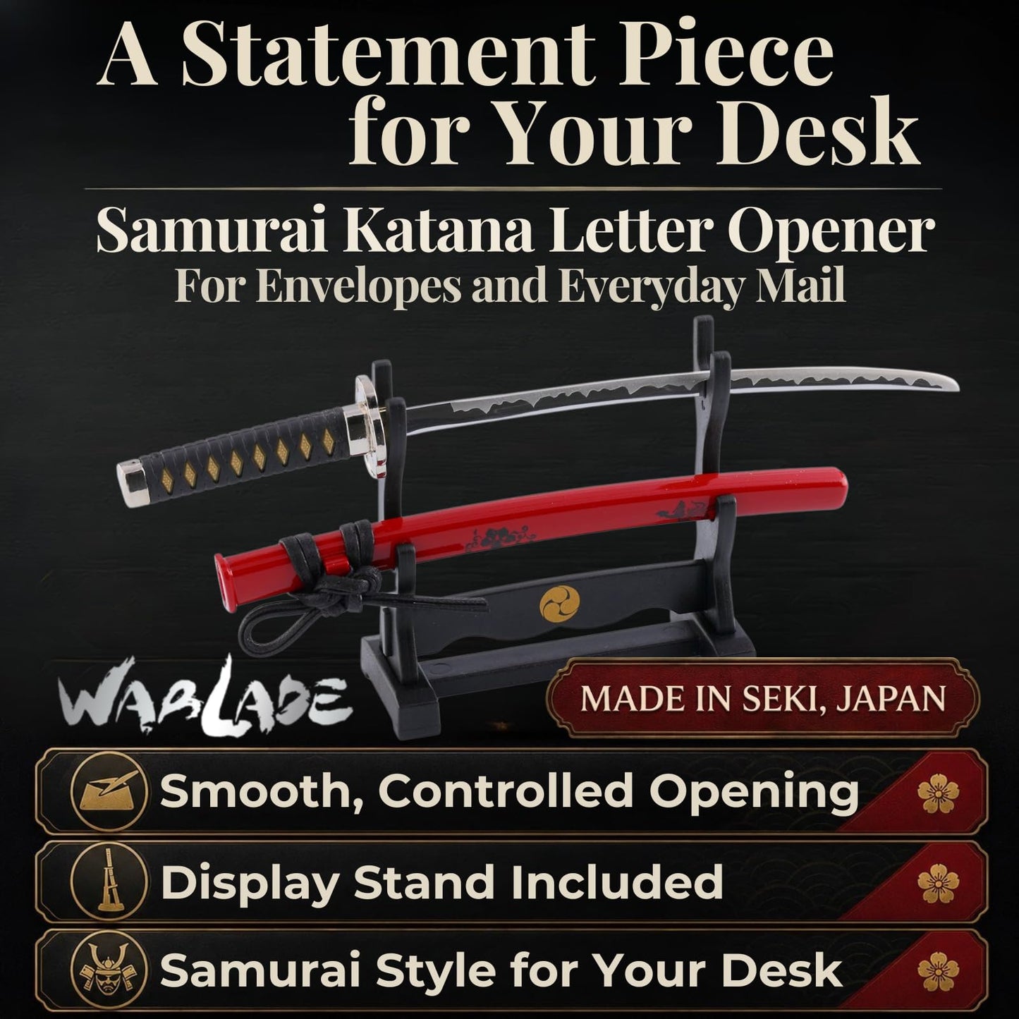 Wablade Katana Letter Opener with Stand 8.27 Inch, Japanese Samurai Mail Opener, Made in Seki Japan, Mini Katana Desk Decor, Gift for Men, Office Desk Accessory (Hijikata Toshizou)
