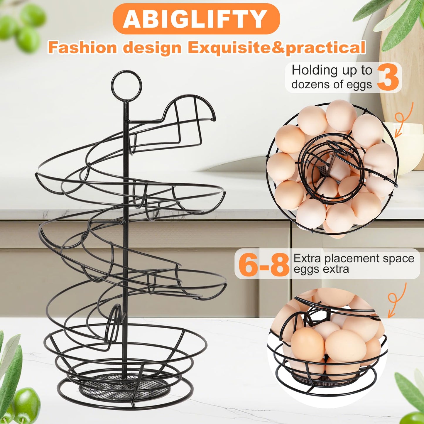 Abiglifty Spiral Metal Egg Holder Countertop, Fresh Egg Holder Countertop,Egg Storage for Countertop, Spiral Egg Storage Display Rack for Kitchen,Farmhouse