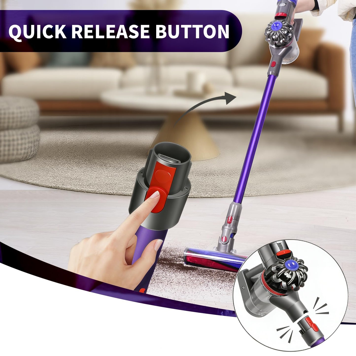 Replacement Wand Extension Tube Compatible with Dyson V15 V11 V10 V8 V7 Cordless Vacuum Cleaners, Extension Vacuum Replacement Parts, 28.9IN (Purple)