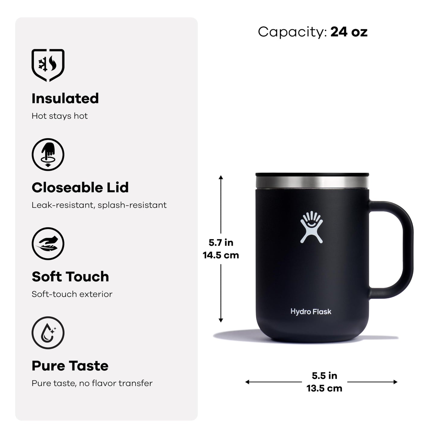 Hydro Flask Coffee Mug – Insulated Stainless Steel, Non Spill, Leak Resistant Travel Mug 24 Oz Beachplum Purple