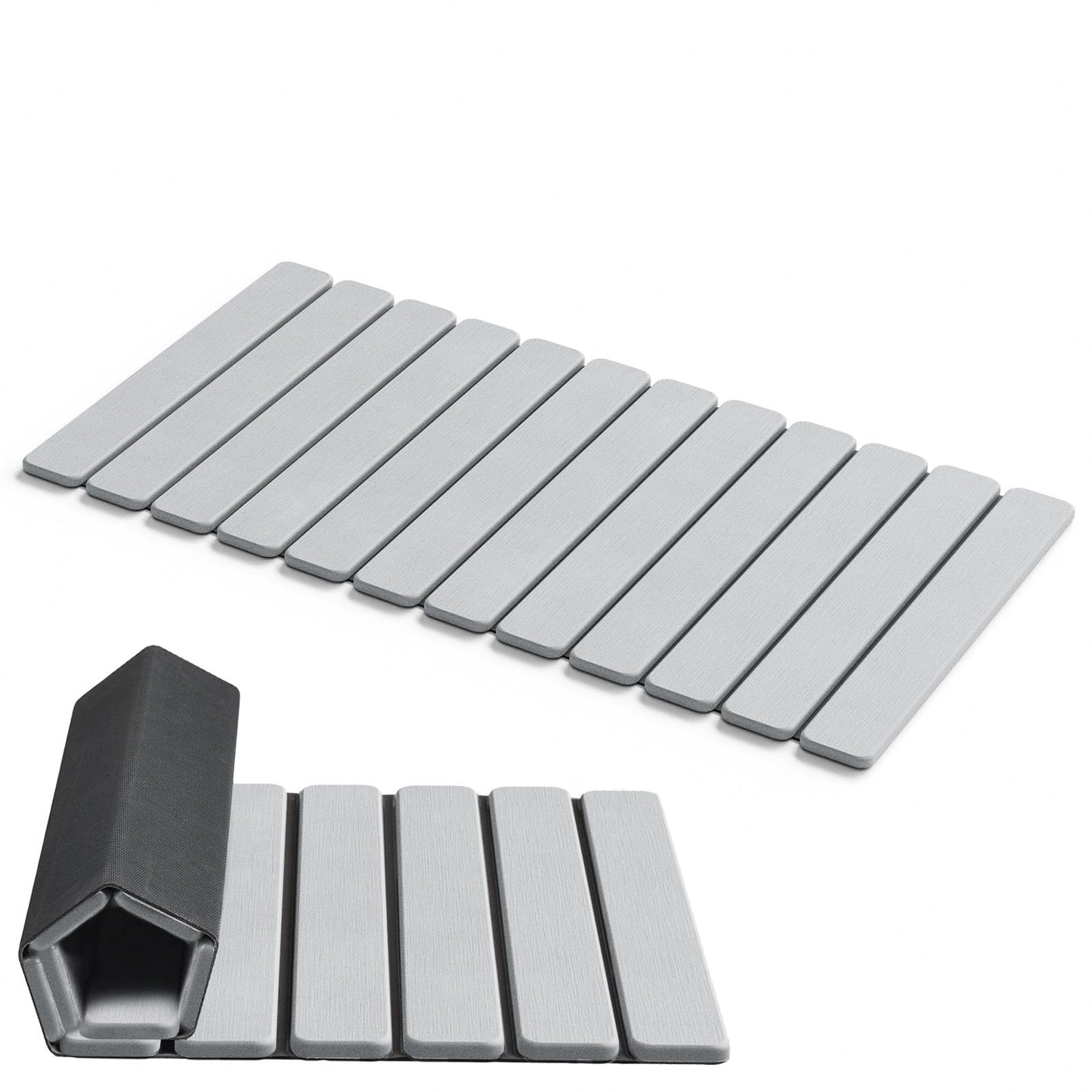 AWW Foldable Stone Bath Mat, Quick Dry Diatomaceous Earth Bath Mat with Non-Slip Mat, Super Absorbent, Easy to Clean, Compact for Small Bathrooms, 31.5 x 15.7, Light Grey