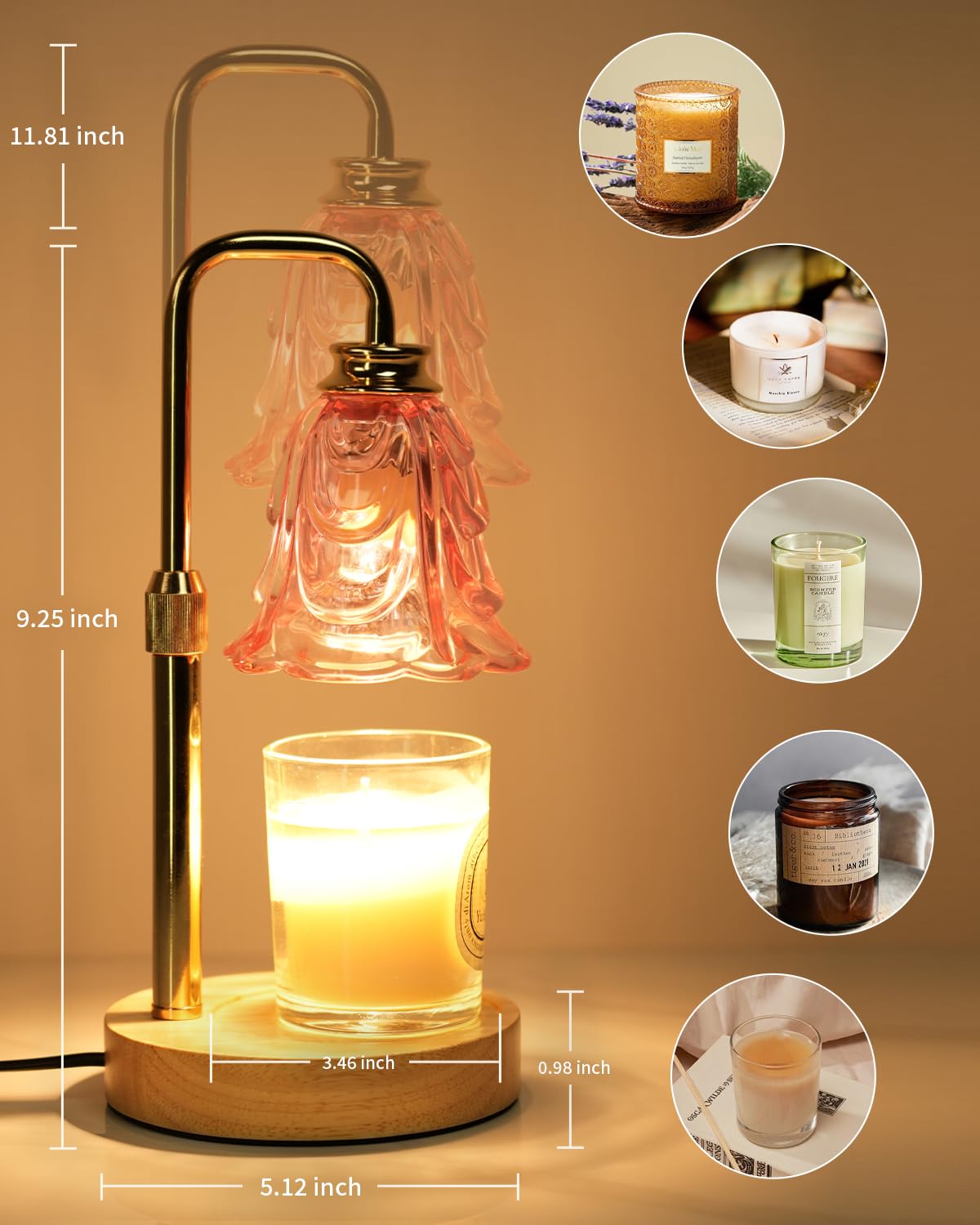SupBri Pink Candle Warmer Lamp with Timer, Dimmable Flower Candle Warmer, Mothers Day Birthday Gifts for Women Her Mom, House Warming Gift New Home Decor