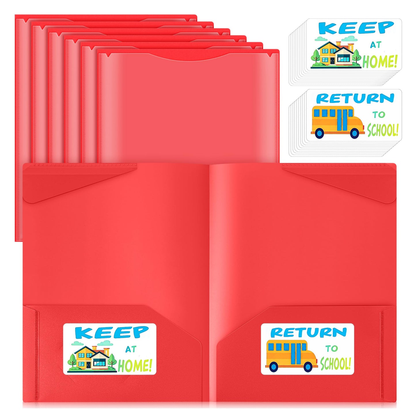 Henoyso 48 Pack Take Home Folders with 2 Pockets and Tabs, Plastic Classroom Communication Homework Folder School-to-Home with Clear Front Pocket for Students Parent Teacher Connector (Red)