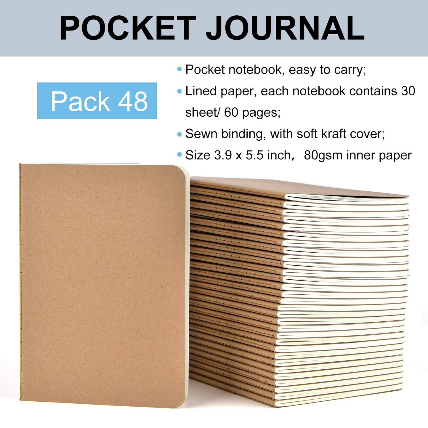 SAYAYA 48 Pack A6 Kraft Paper Small Notebooks Bulk, 4x6 Pocket Notebook with 60 Lined Pages, Mini Travel Journal, Sketchbook, Note, Memo Pads for Gifts, Students, Classroom, Business, Office Supplies