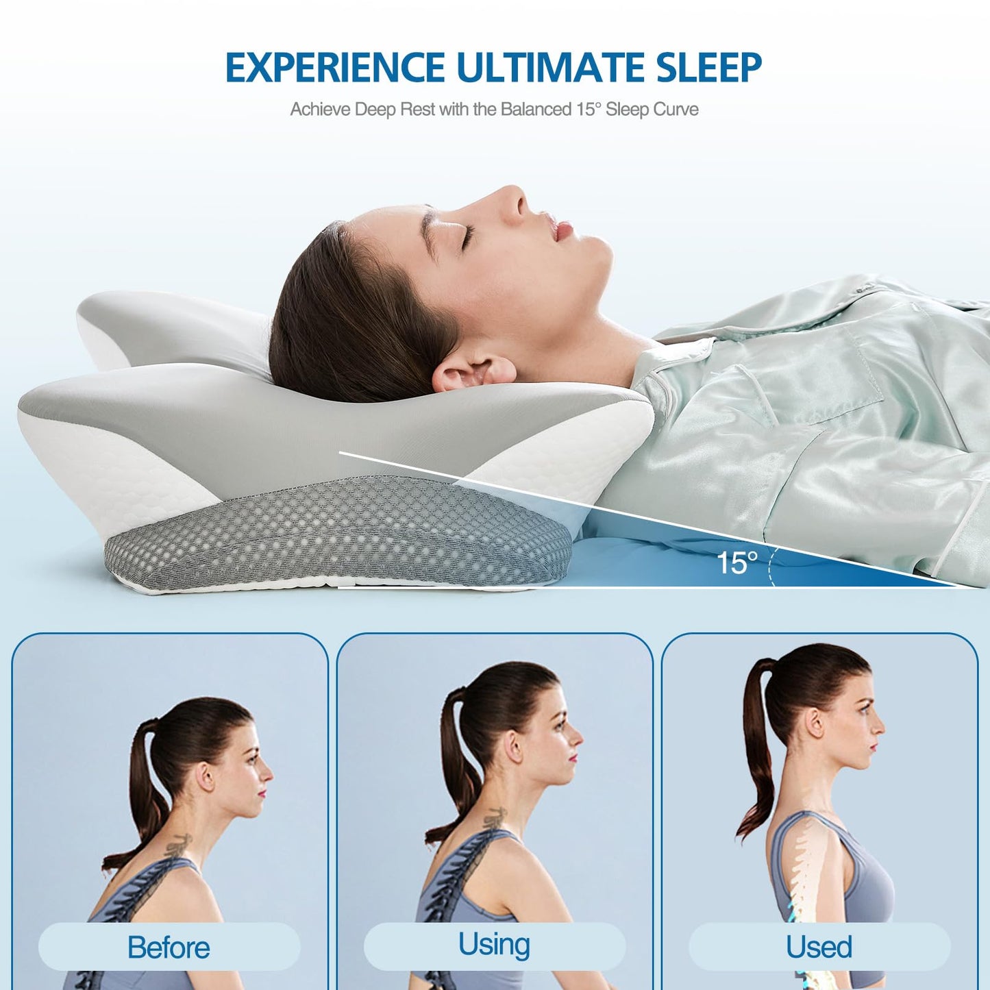 Krightlink Ergonomic Memory Foam Cervical Pillow for Neck Pain Relief - Contour Design with Dual Heights for Side/Back/Stomach Sleepers with Washable Breathable Pillowcas