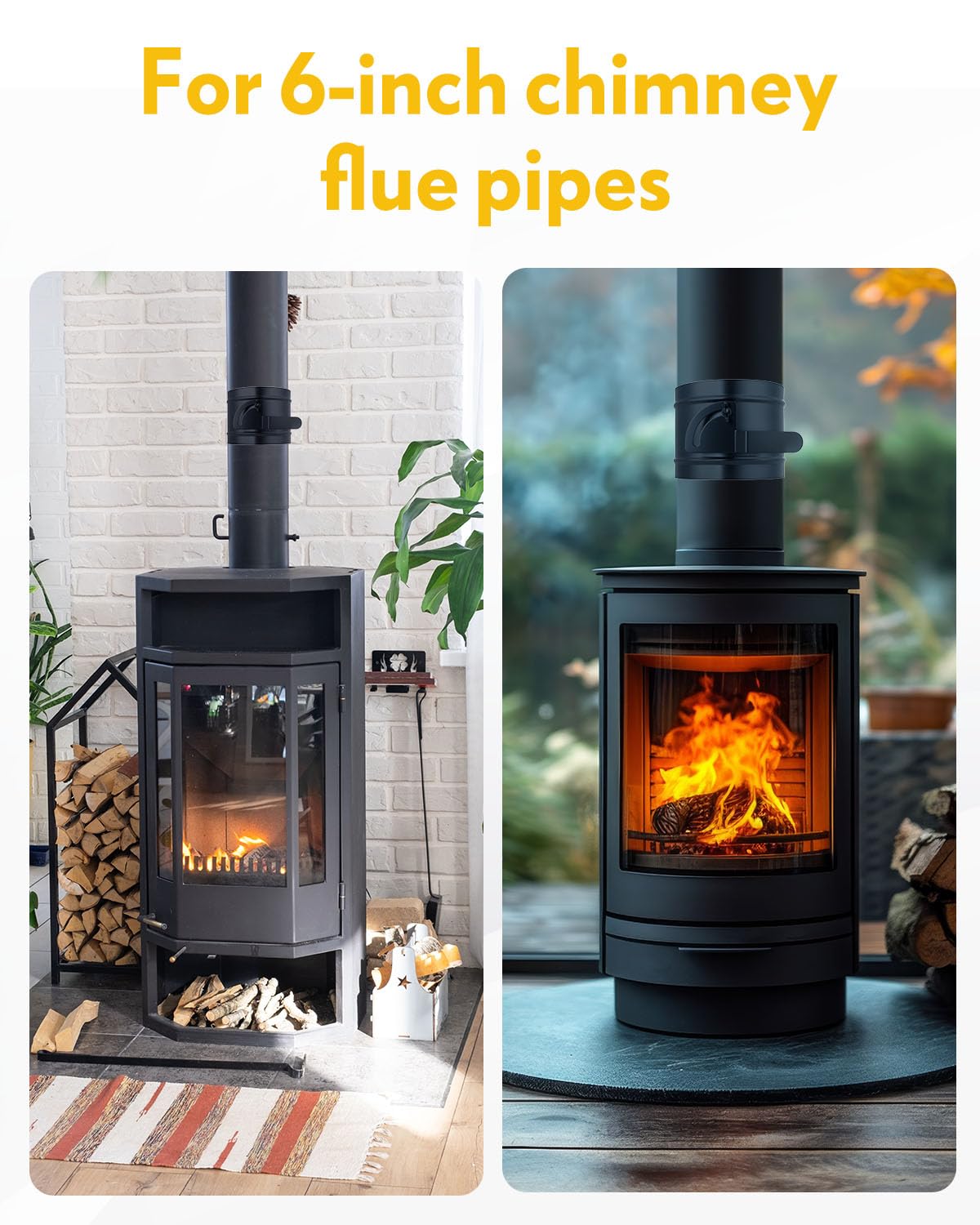 MUZIK 6 Inch Stove Pipe Damper, Air Insulated Stainless Steel Damper to Improve Thermal Efficiency, Reduces Heat Loss & Prevents Cold Drafts, Stove Top Connecting Adapter (Black)