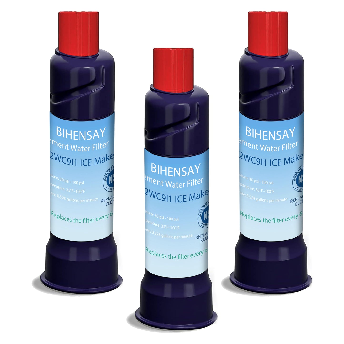 BIHENSAY 3-Pack Replacement Water Filter Exact Fit for ICE2 F2WC9I1 ICE Maker, Used in 50 Ib Ice Maker Machines, Lasts 6 months or 200 gallons