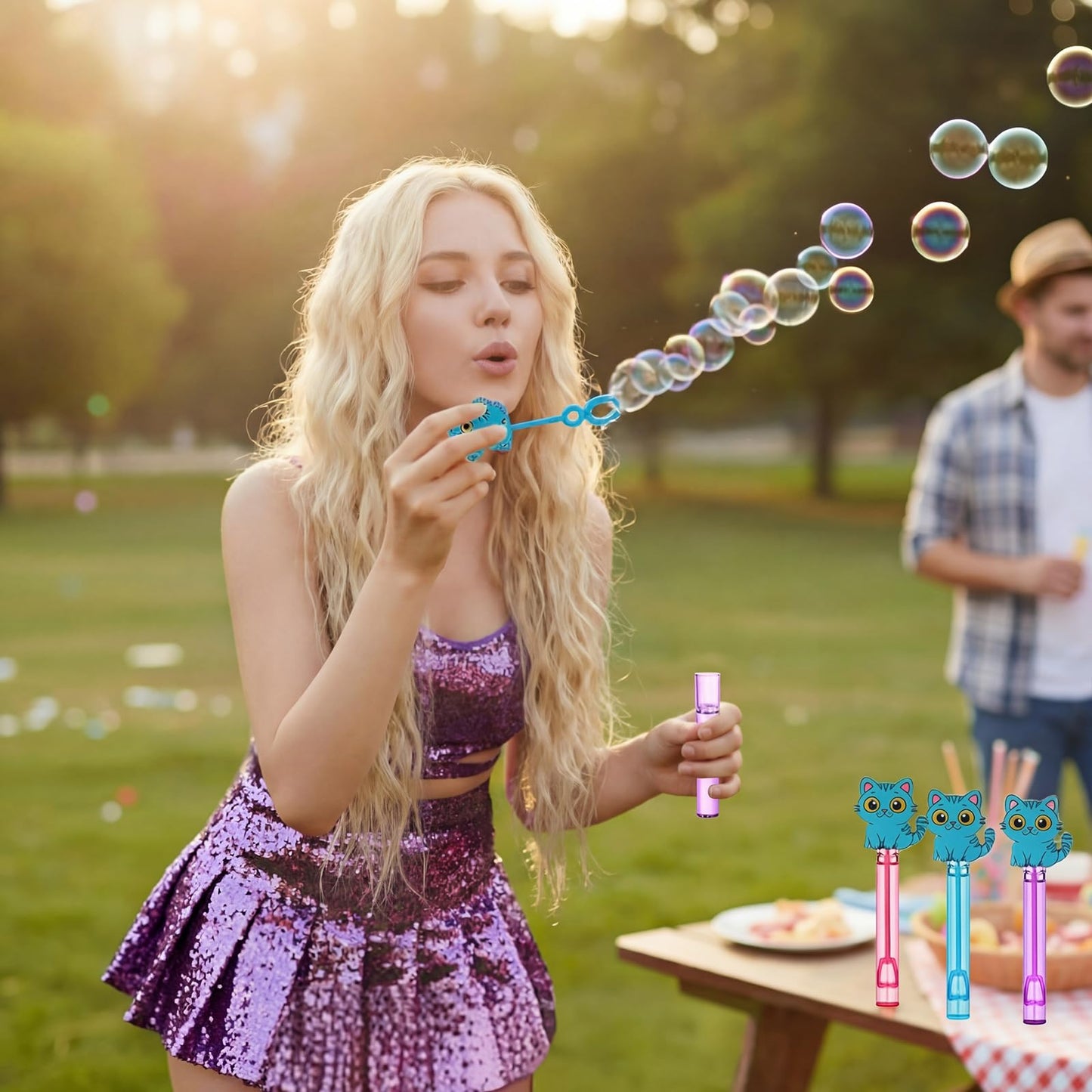 RoundFunny 24 Pcs Blue Cat Mini Bubble Wands Party Supplies Favors Decorations Kawaii Bubbles Sticks Wands for Fan Meeting Anime Theme Birthday Party Goodie Gift Bag Outdoor Activity