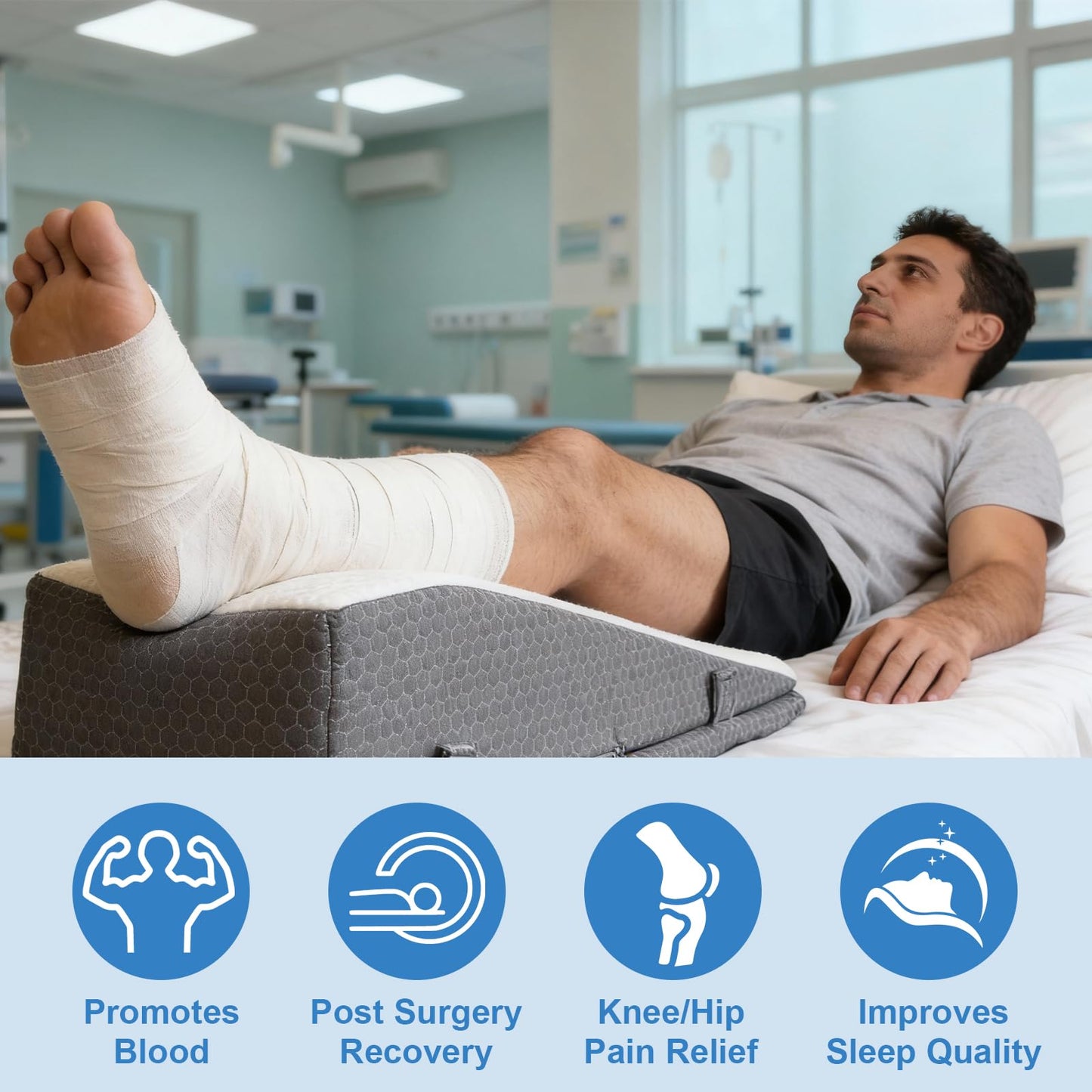 odesoy Leg Elevation Pillow Wedge for After Surgery - Adjustable Knee & Ankle Support, Post Surgery Recovery, Swelling Relief and Blood Circulation, Crystal Velvet Cover, High-Density Foam