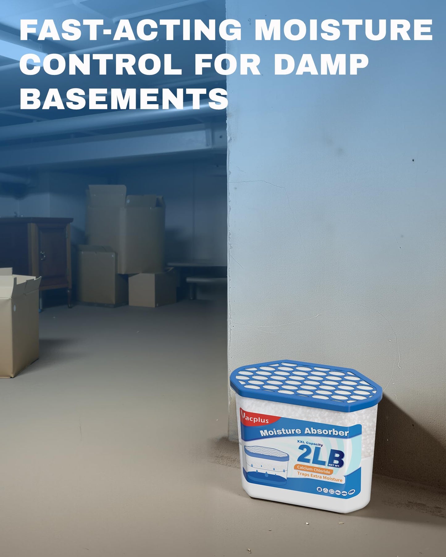 Vacplus Moisture Absorber Buckets – Large Capacity Dehumidifier and Humidity Absorber for Closet, Basement, Bathroom, RV, and Storage Areas, Unscented, 2 lbs, 6 Pack