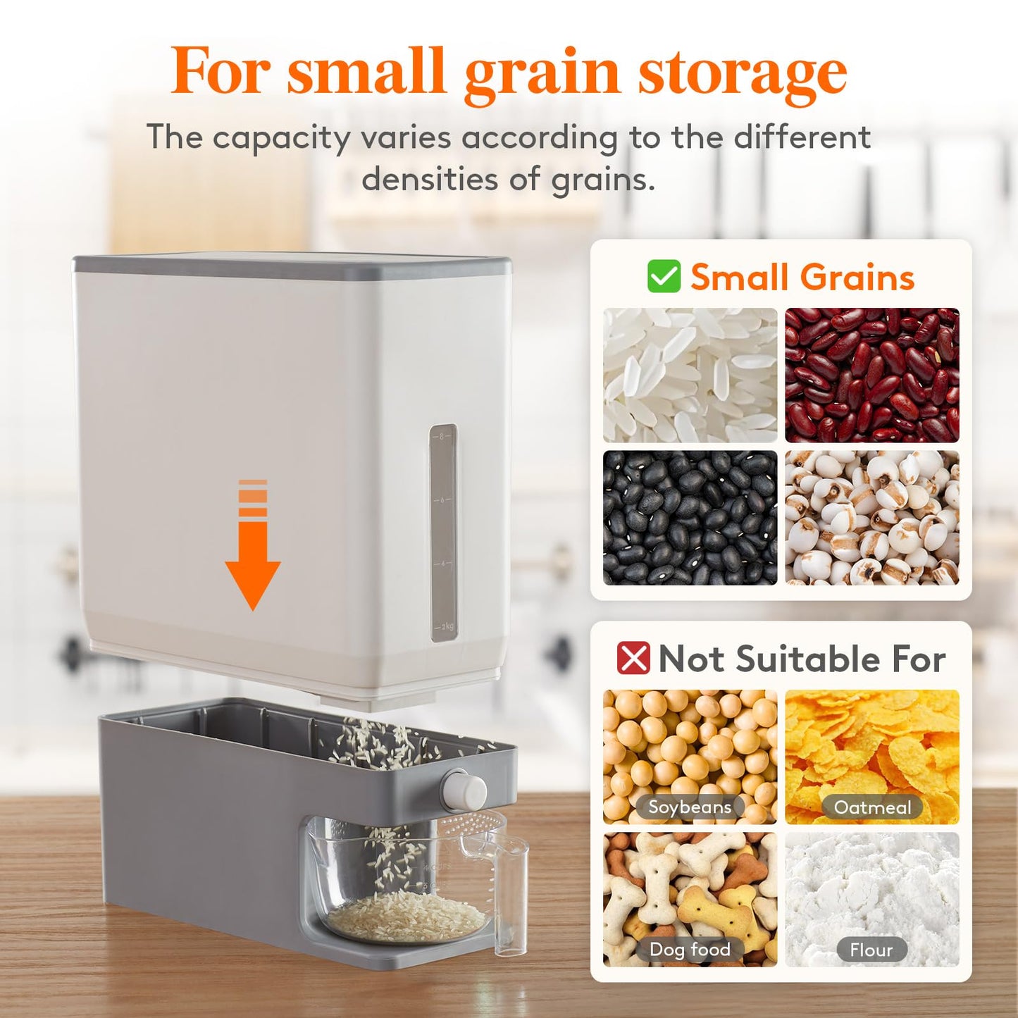 Lifewit Rice Dispenser 25 Lbs(11.3kg), Rice Storage Container Sealed Moisture Proof with Measuring Cup for Kitchen Pantry Household, BPA-Free, 1 Pack Grey