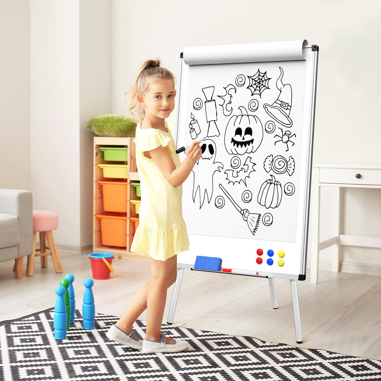 Magnetic Whiteboard Easel Stand, Dry Erase 36 x 24 White Board with Height Adjustable Tripod Stand, 3' x 2' Flipchart Easel Stand Presentation Board, 6 Magnets, 1 Eraser, 2 Pens