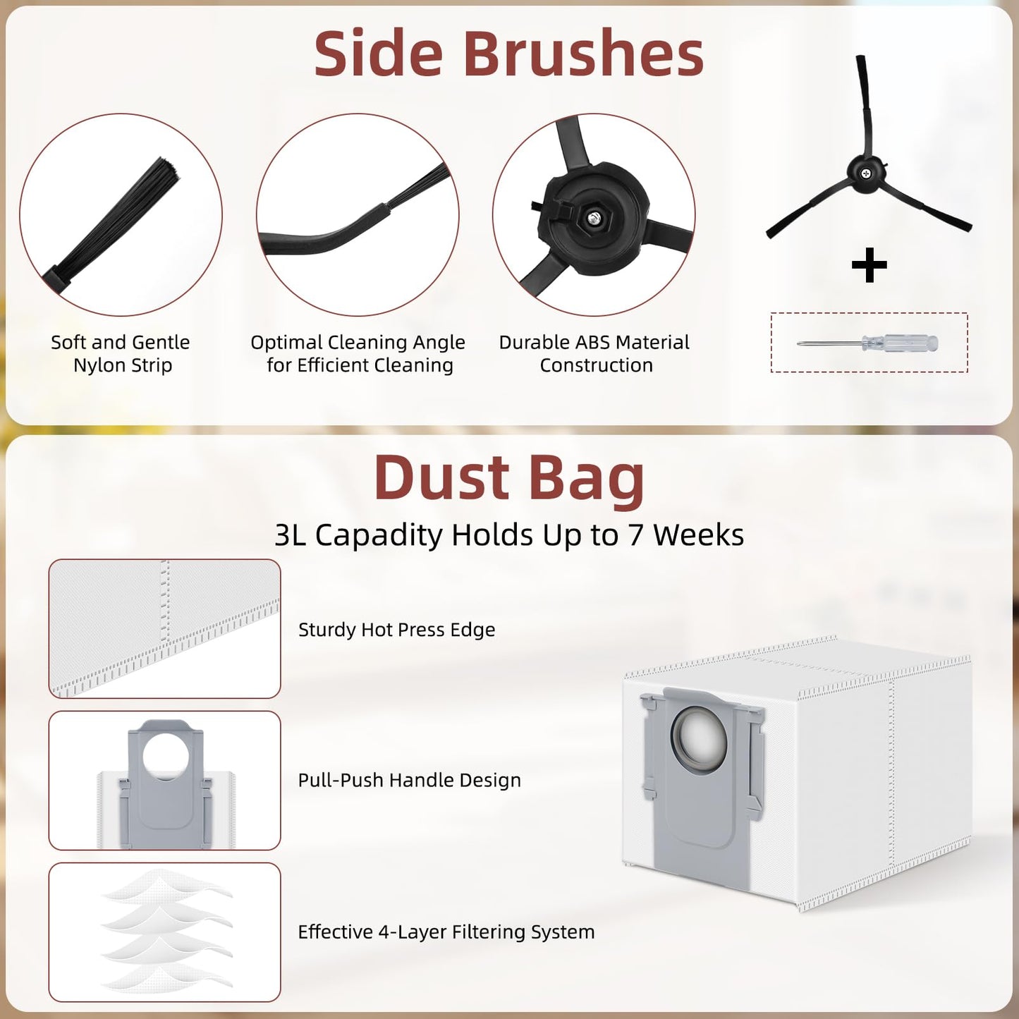 36 Pack S8 MaxV Ultra Accessories Kit Compatible with Roborock S8 Max/MaxV Ultra Robot Vacuum,Main Brushes,Dust Bags,Mop Cloths,Edge Mop Cloths,Filters,Side Brushes,Self-Main Brush