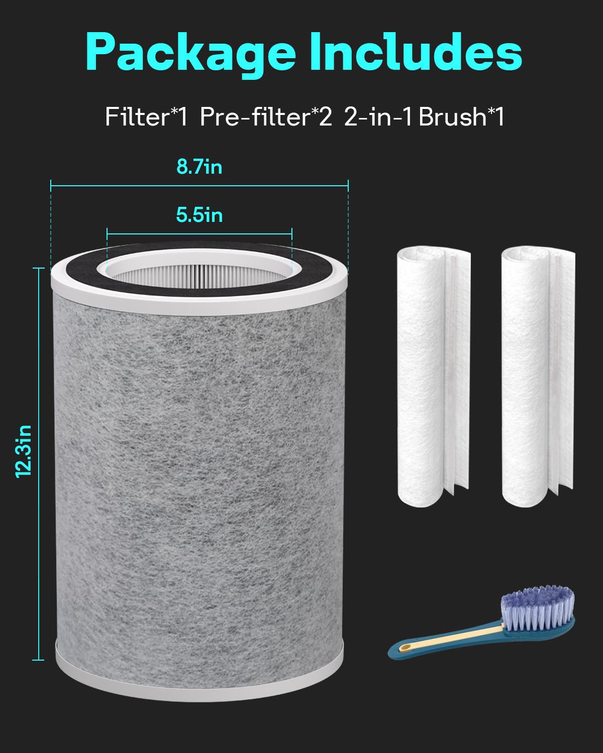 Leemone True HEPA HP201 HP202 Filter Replacement for Shark HP200 Series & HC501 HC502 UA205 Air Puri-fier MAX,3-in-1 H13 Grade Filter, Part # HE2FKBAS, HE2FKBASMB