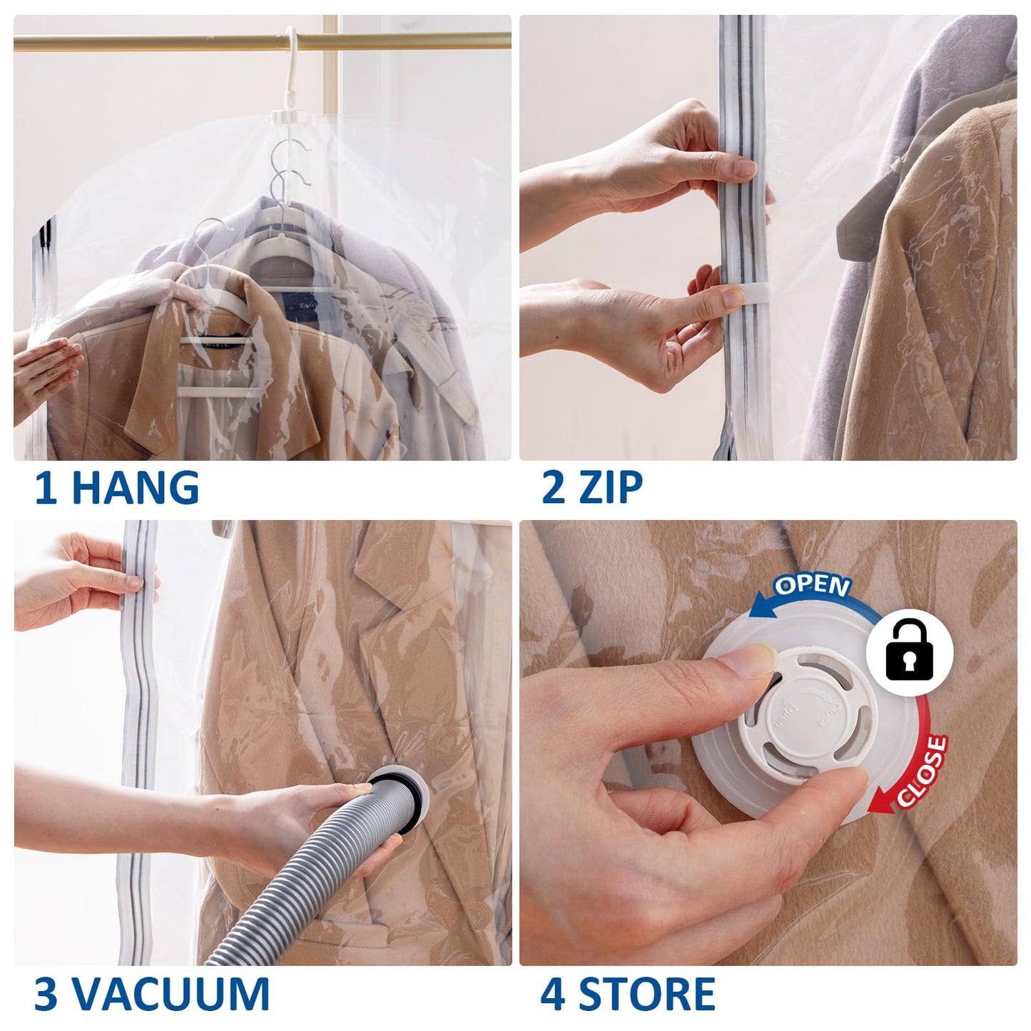 Hanging Vacuum Storage Bags, 6 Pack Large Hanging Vacuum Seal Garment Bags for Clothing, Space Saver for Clothes, Suits, Dresses, Jackets, Clothing Storage for Moving Supplies(6 Long)