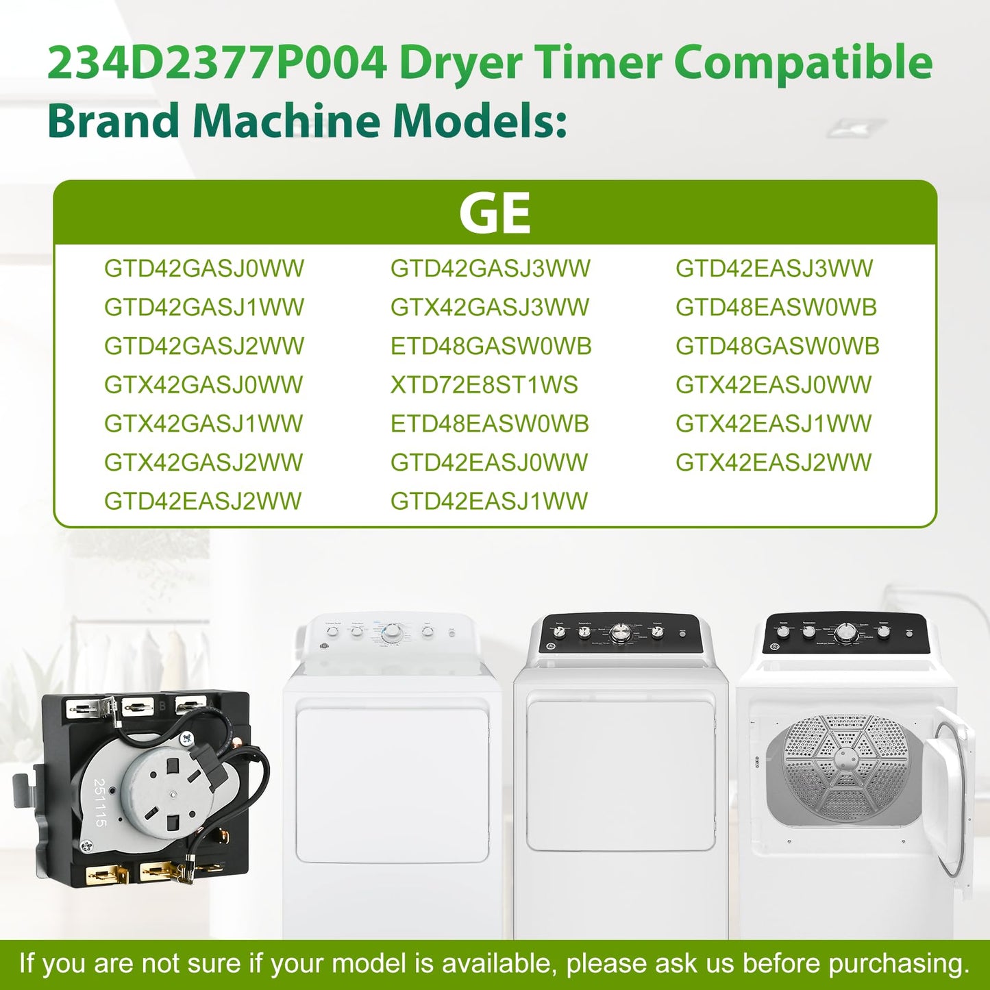 WE04X24550, 234D2377P004 Dryer Timer Compatible with GE/Hotpoint GTD42GASJWW, XTD72E8STWS, ETD48EASWWB Dryer etc. OEM Upgraded TMD14M30 Timer Replacement TMD16M12 234D2377P003 WE04X24549 221027 etc