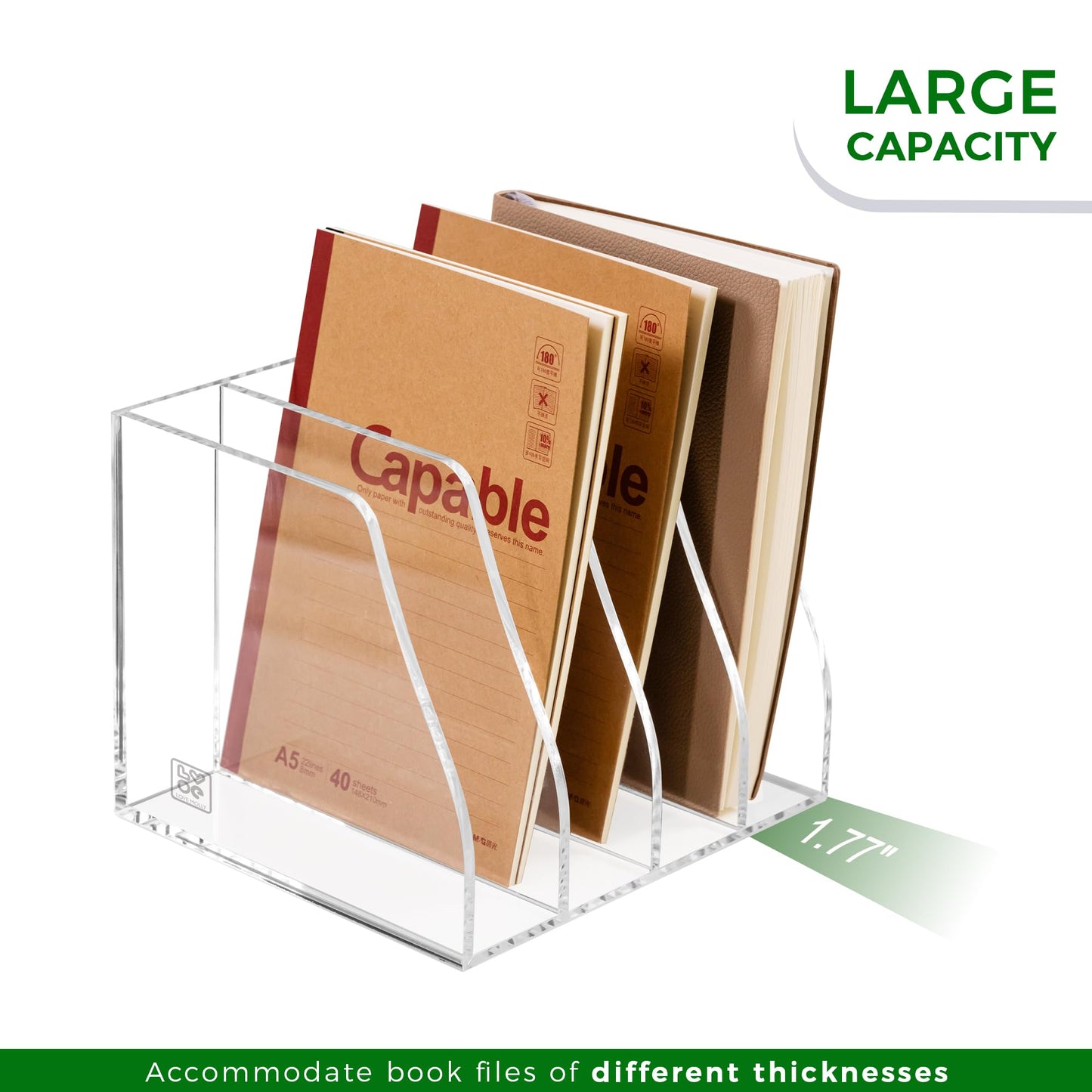 Lovemolly Acrylic Magazine File Holder – 4-Slot Clear Desk Organizer, Vertical Document Sorter for Office, Home & Classroom, No-Assembly Tabletop Rack for Folders, Books & Tablets, 7.09x8.07x6.3 in
